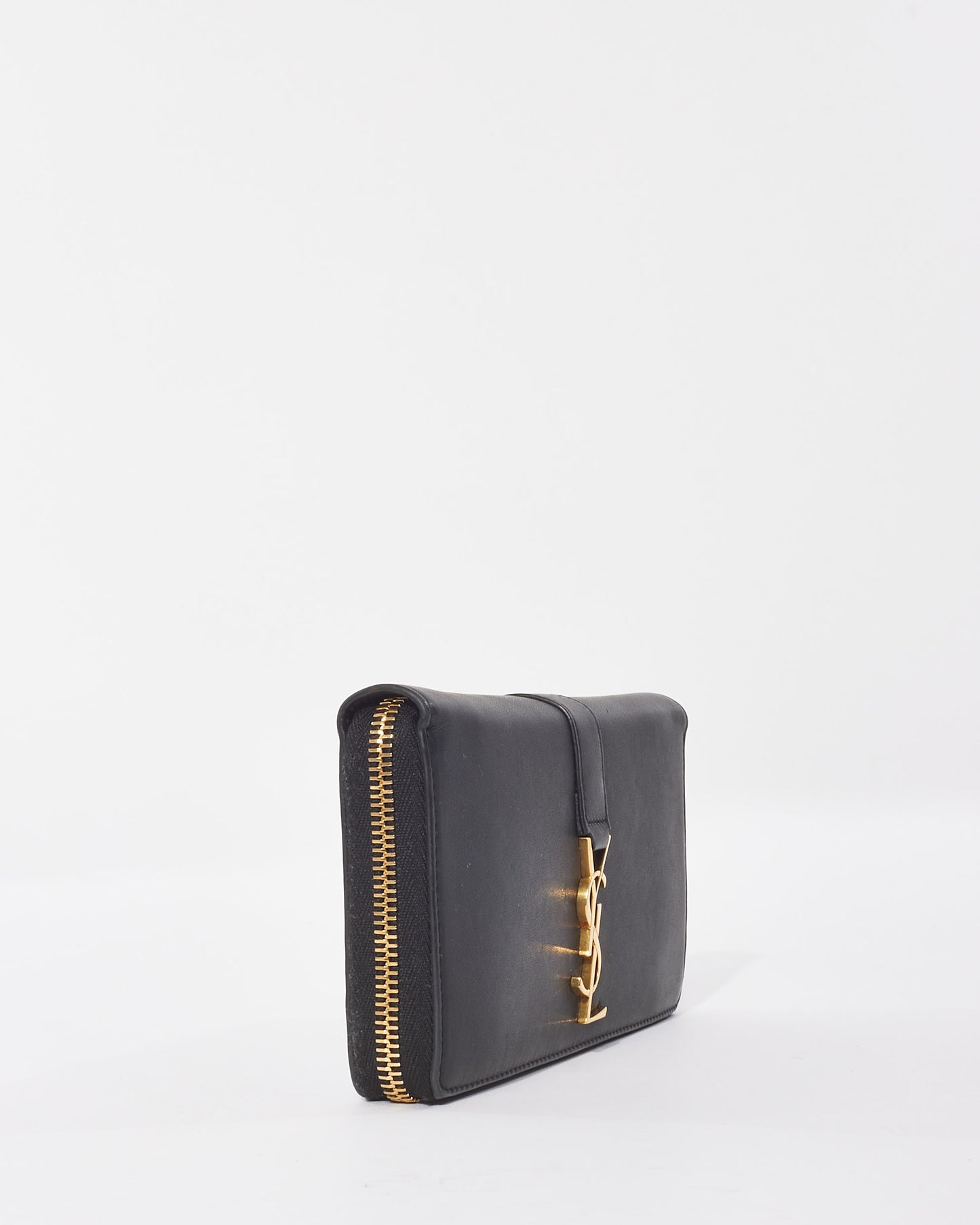 Saint Laurent Black Leather Logo Flap Long Zip Wallet