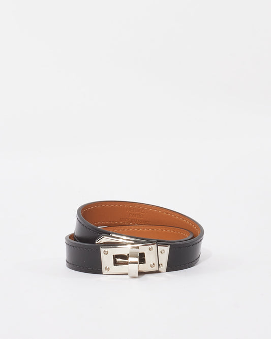 Hermès Black Box Leather PHW Kelly Double Tour Bracelet - T3