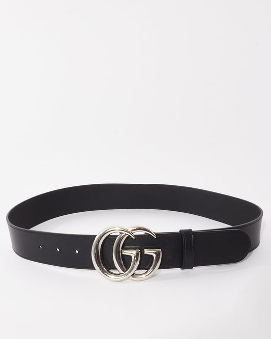 Gucci Black Leather 
Silver GG Marmont Belt - 80/32