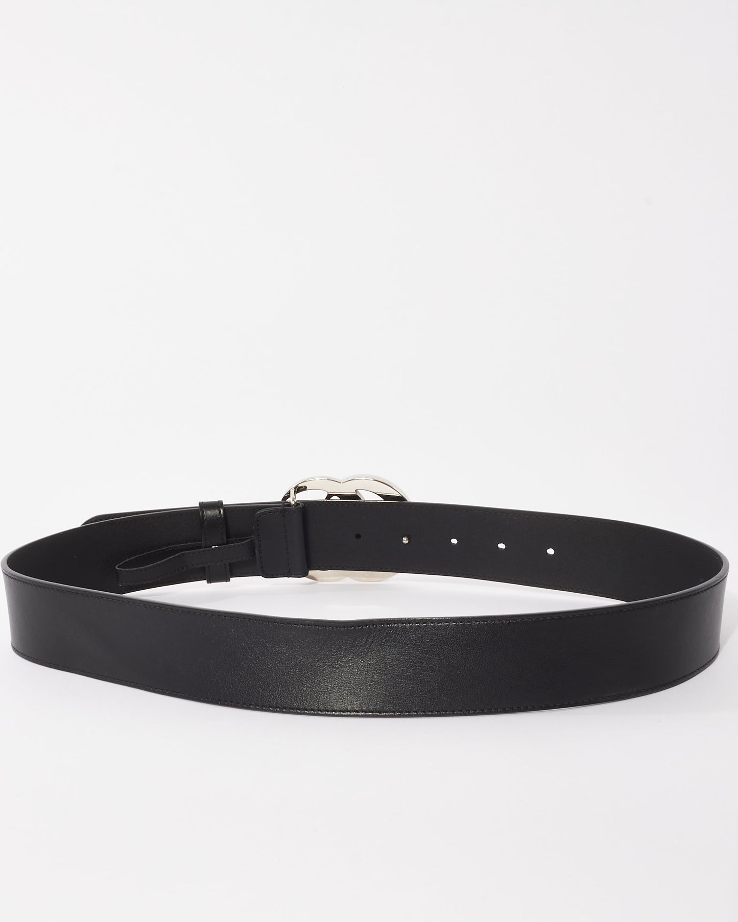 Gucci Black Leather 
Silver GG Marmont Belt - 80/32