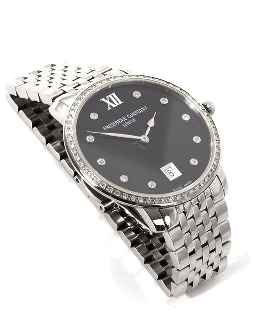 Frederique Constant Diamond Bezel 
Black Face Watch 31MM