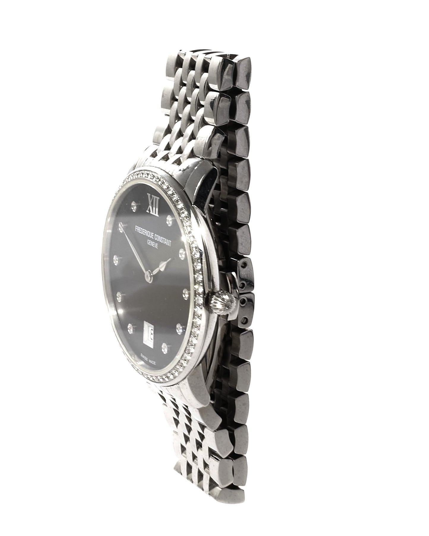 Frederique Constant Diamond Bezel 
Black Face Watch 31MM