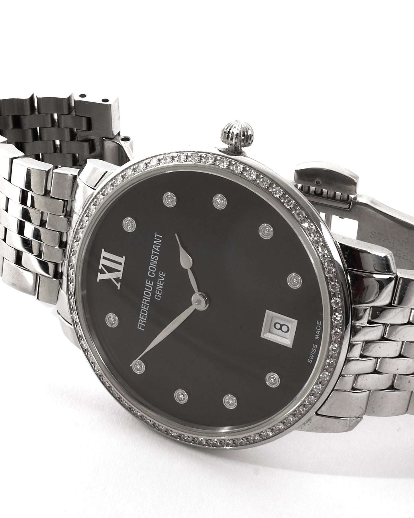 Frederique Constant Diamond Bezel 
Black Face Watch 31MM