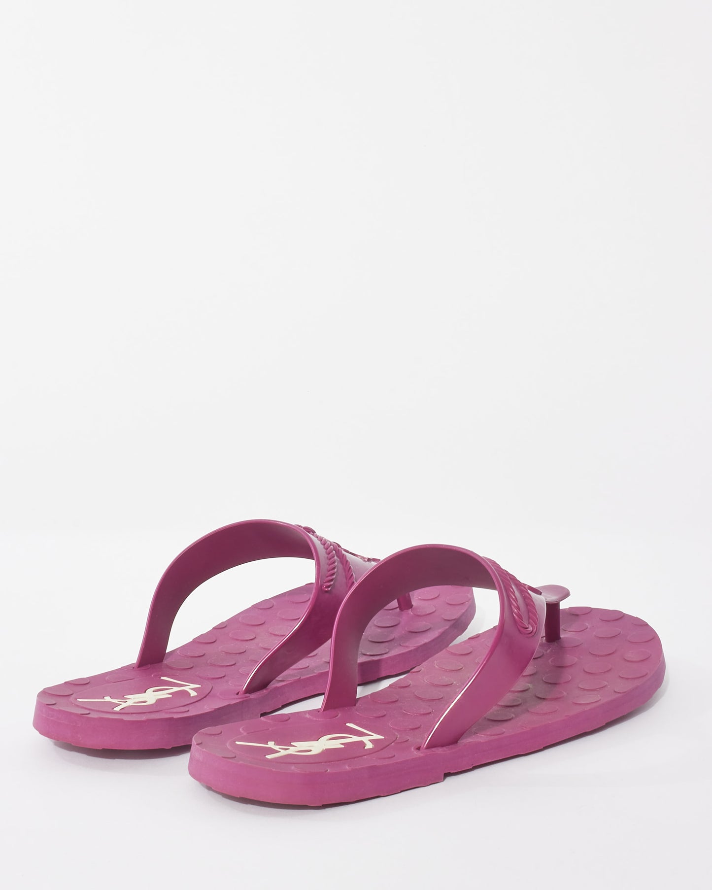 Saint Laurent Fuchsia Purple Rubber Logo Thong Sandals - 40