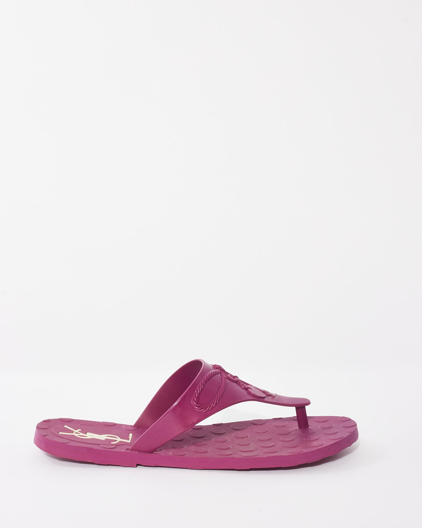 Saint Laurent Fuchsia Purple Rubber Logo Thong Sandals - 40