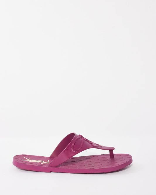 Saint Laurent Fuchsia Purple Rubber Logo Thong Sandals - 40