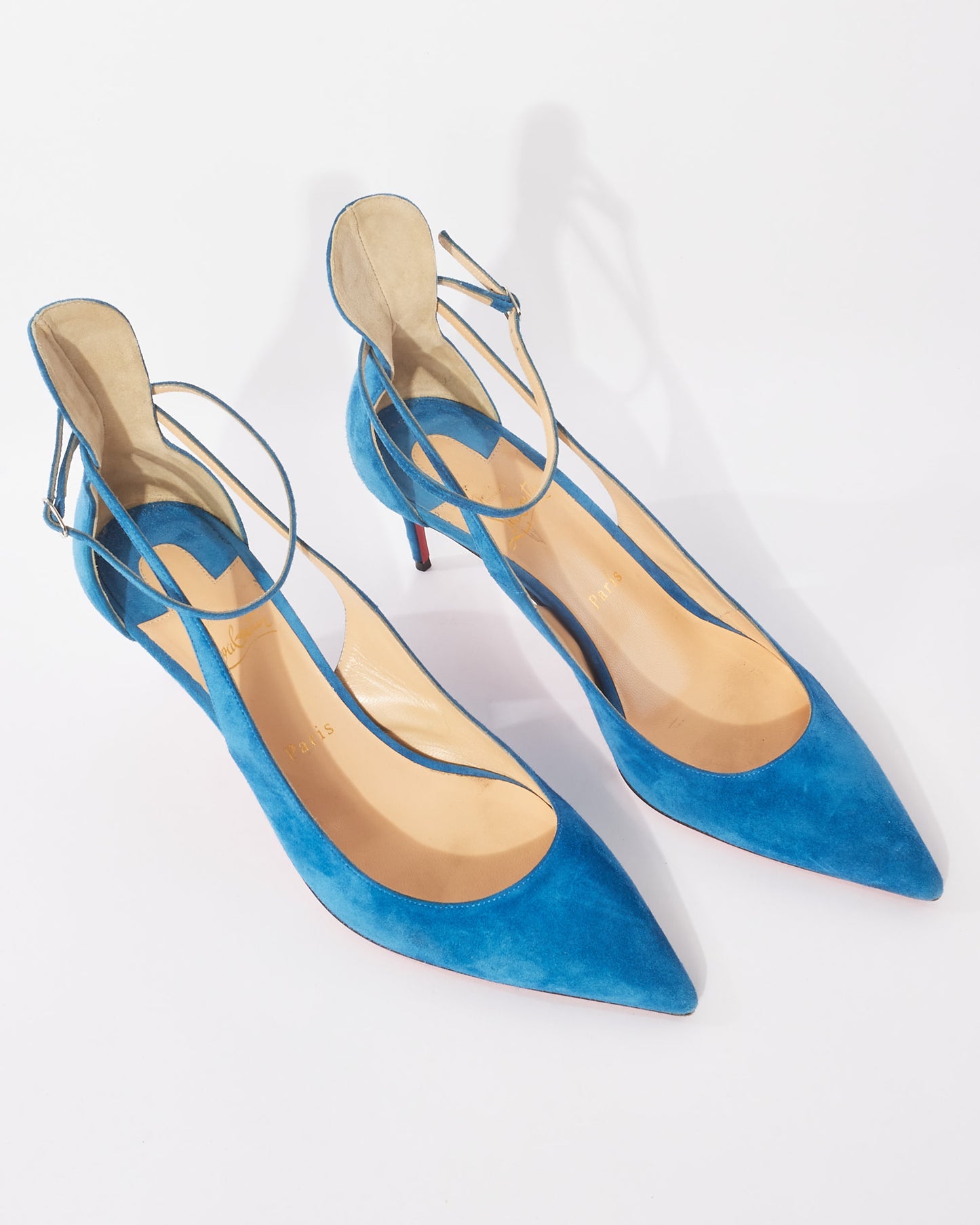 Christian Louboutin Turquoise Suede Strappy Pumps - 41