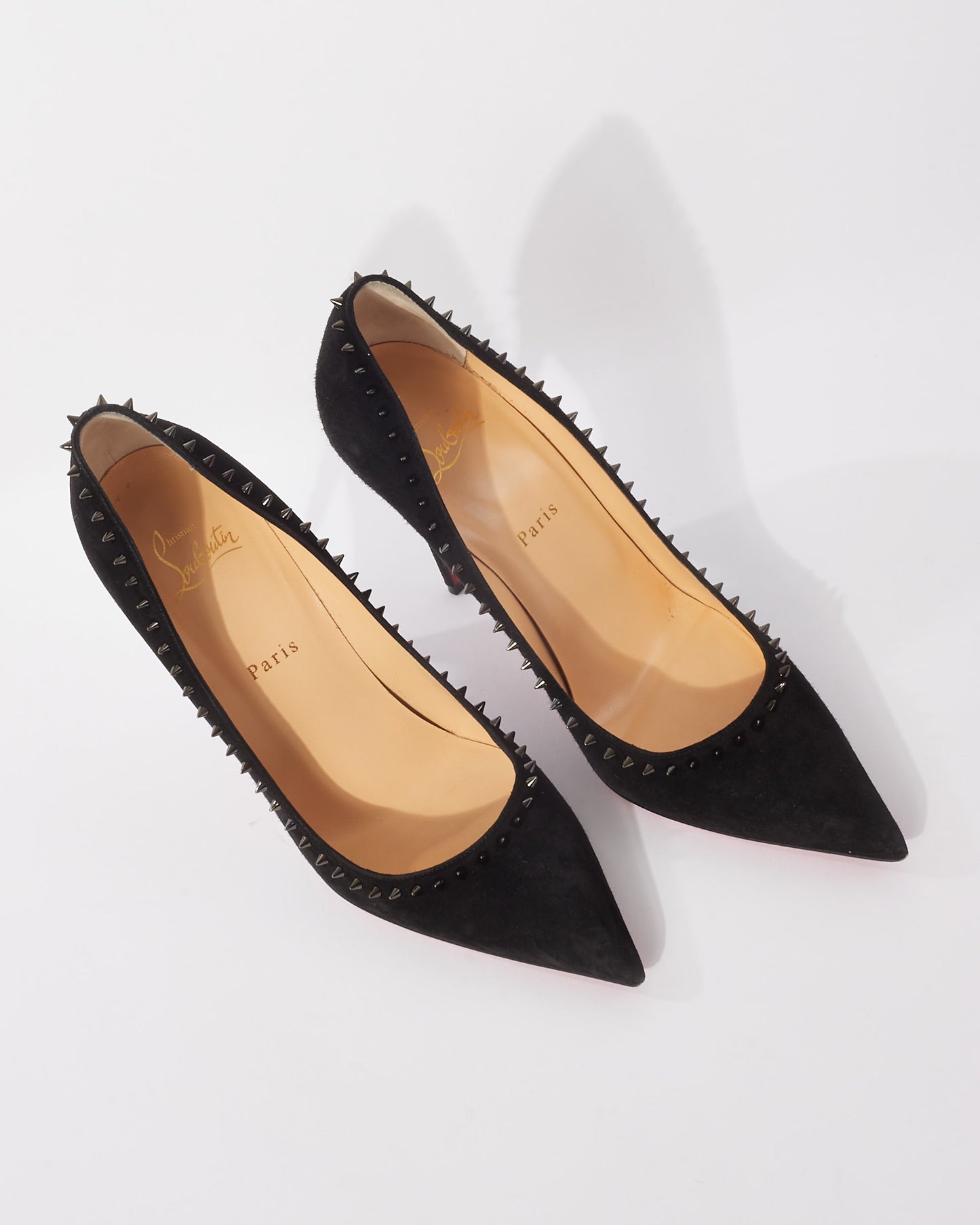 Christian Louboutin Black Suede 
Spike Anjalina Pumps - 39.5