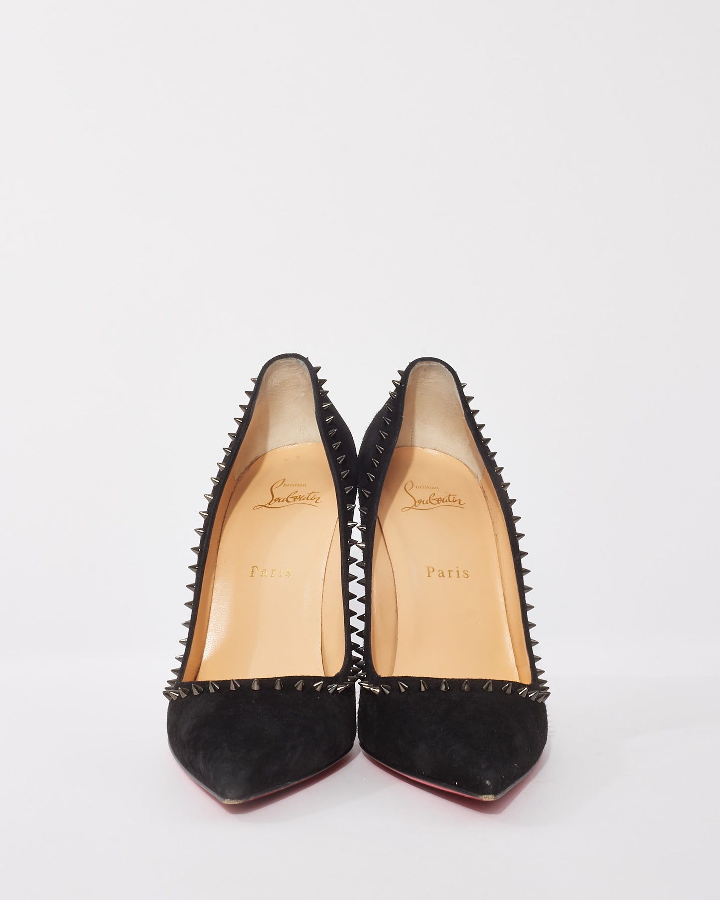 Christian Louboutin Black Suede 
Spike Anjalina Pumps - 39.5