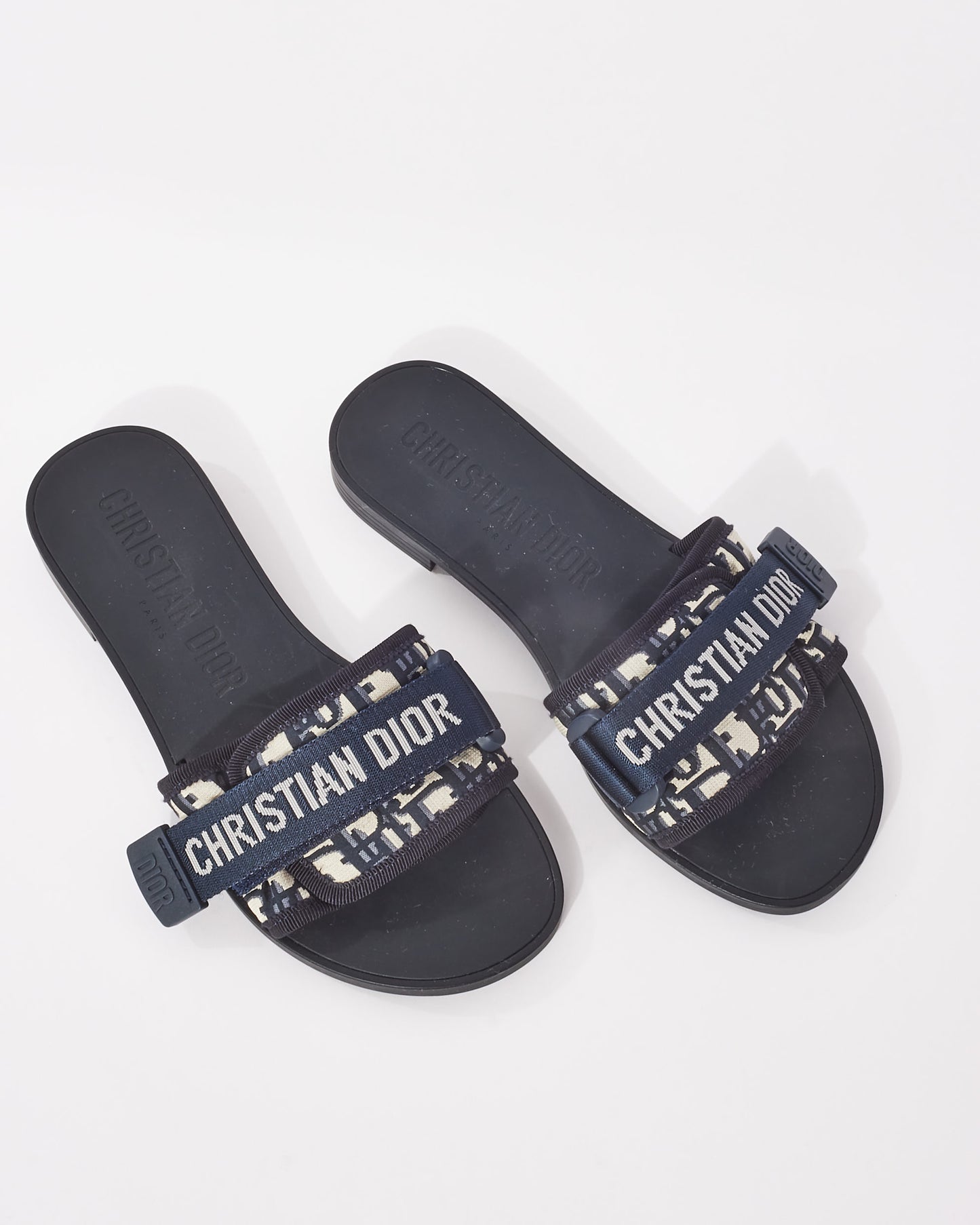 Dior Deep Blue Oblique Nylon Diorevolution Slides - 36