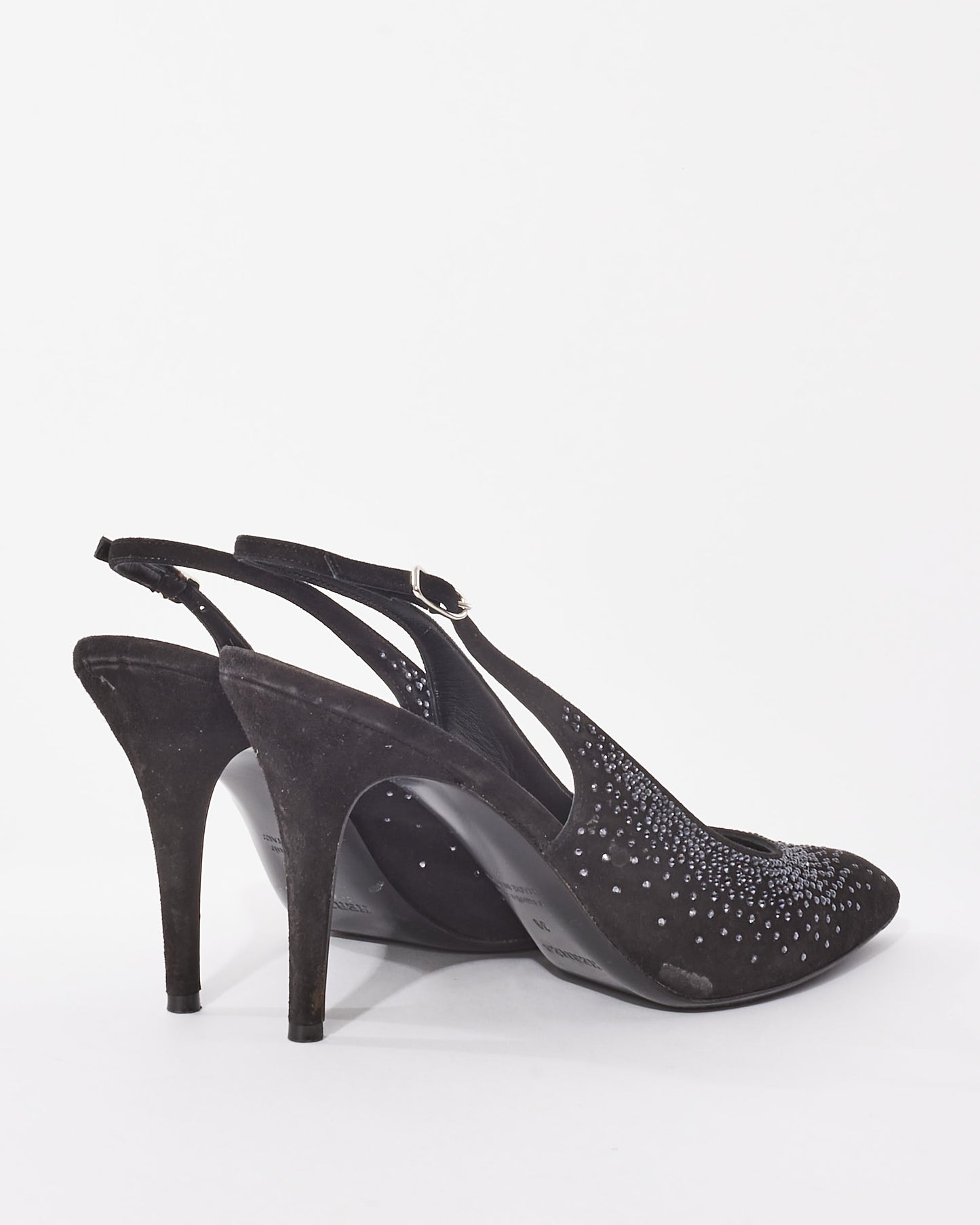 Hermès Black Suede 
Rhinestone Festive 90 mm Pumps - 39