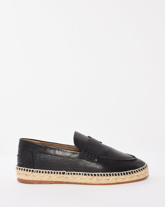 Hermès Black Leather Trip Espadrille Flats - 38