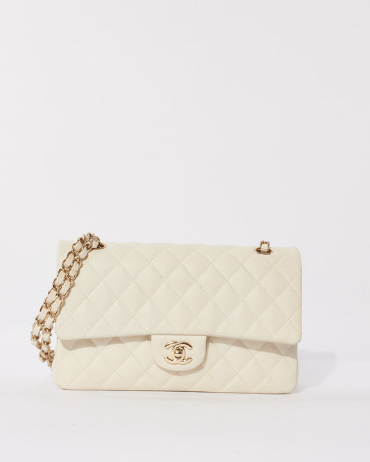 Chanel White Caviar Leather Medium Double Flap Bag CPHW