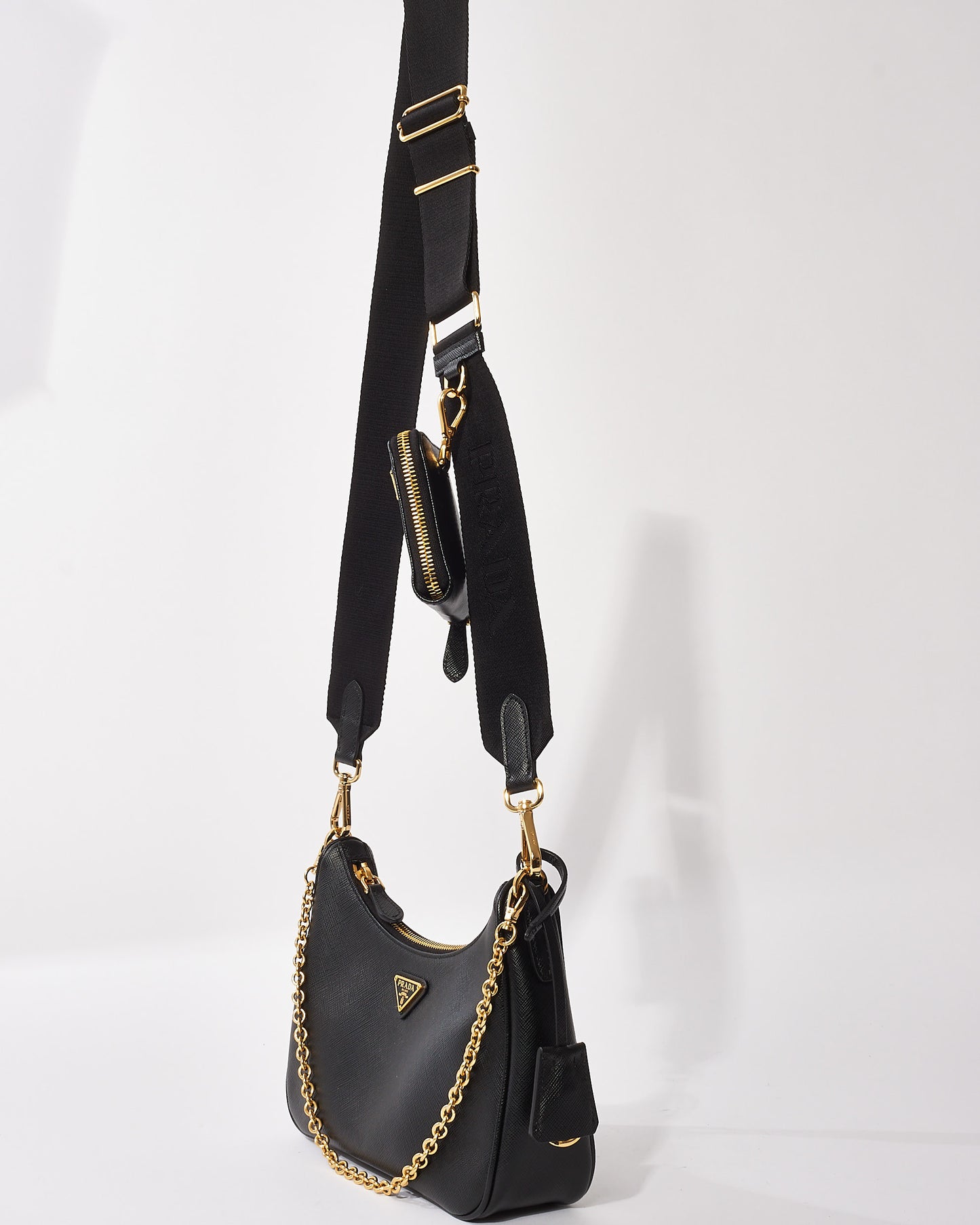 Prada Black Saffiano Leather Re Edition 2005 Crossbody Bag