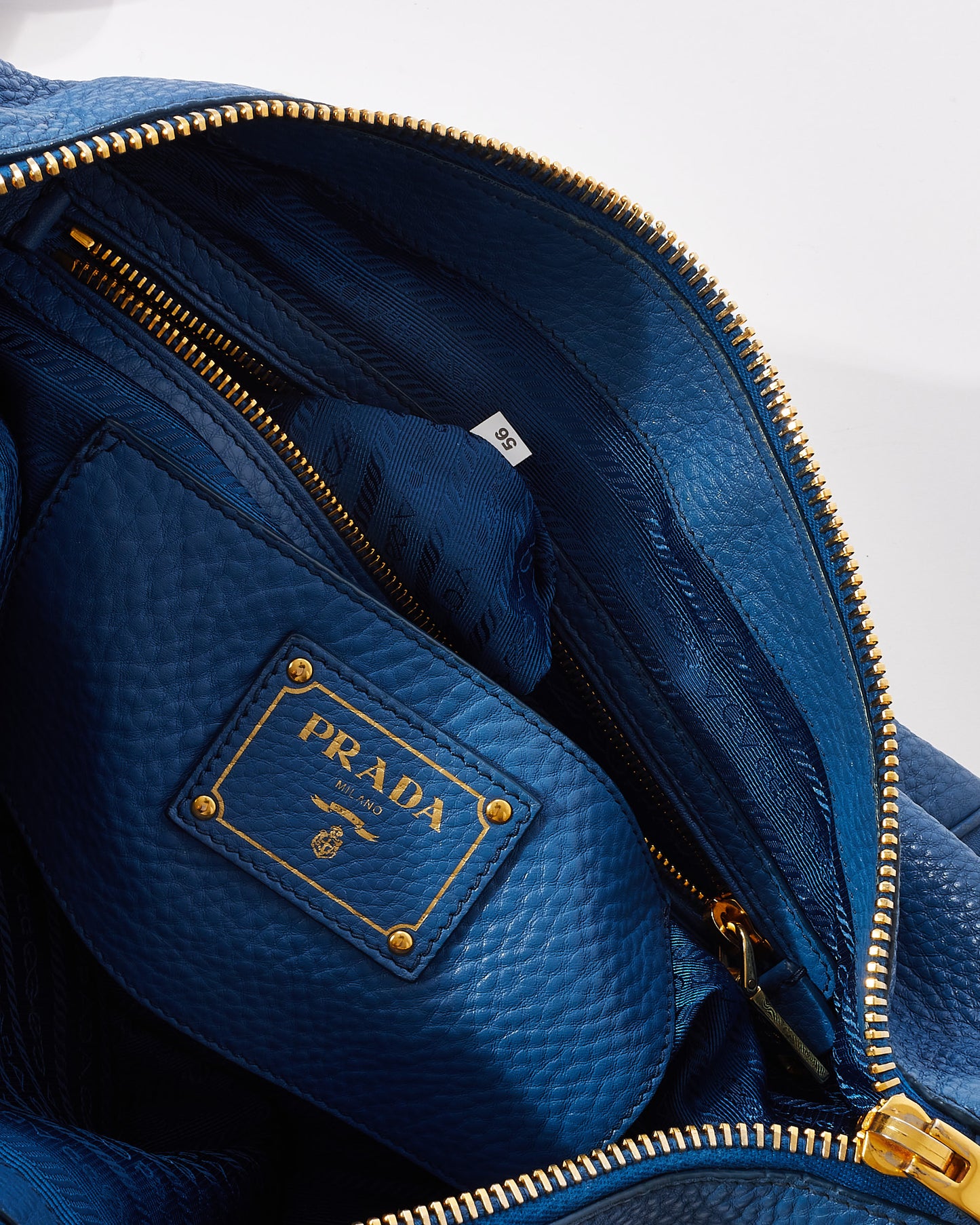 Prada Blue Leather Vitello Daino Shopper Tote