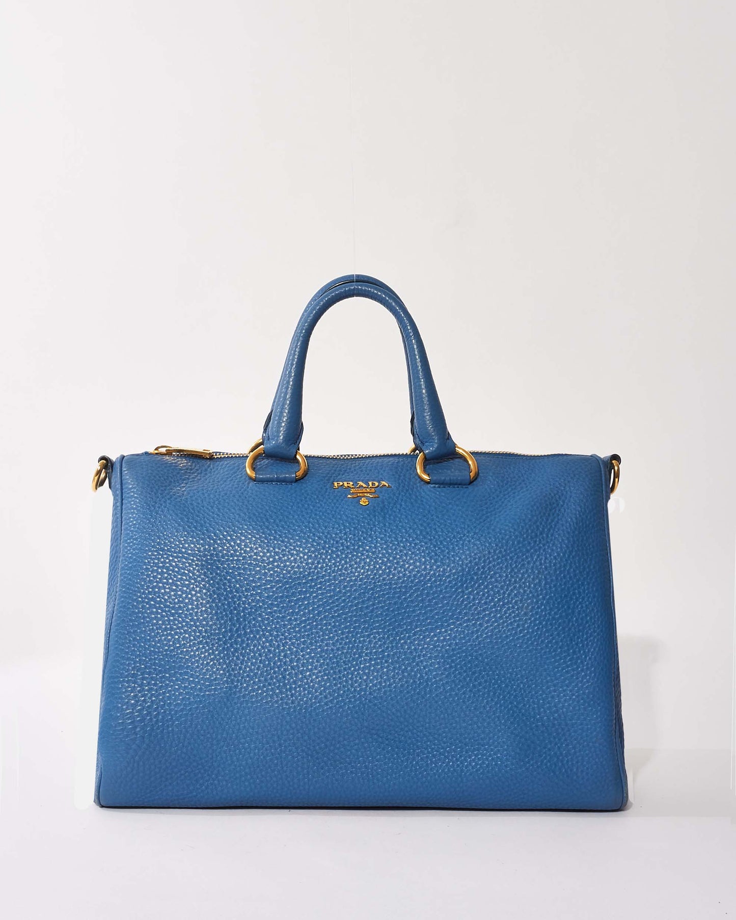 Prada Blue Leather Vitello Daino Shopper Tote