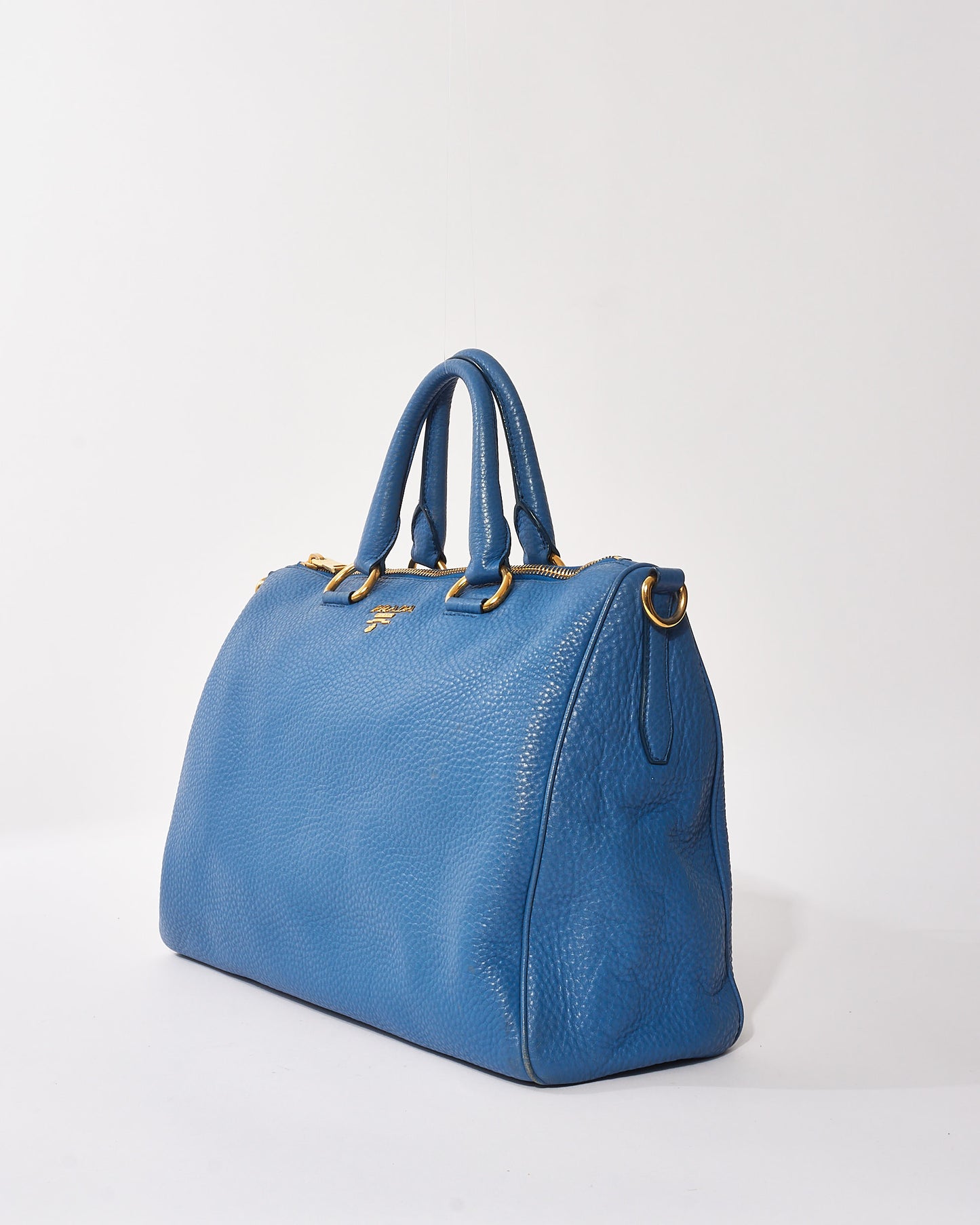 Prada Blue Leather Vitello Daino Shopper Tote