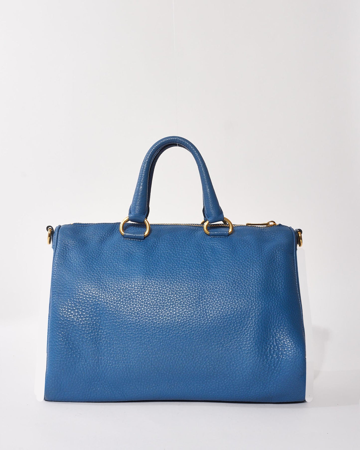 Prada Blue Leather Vitello Daino Shopper Tote