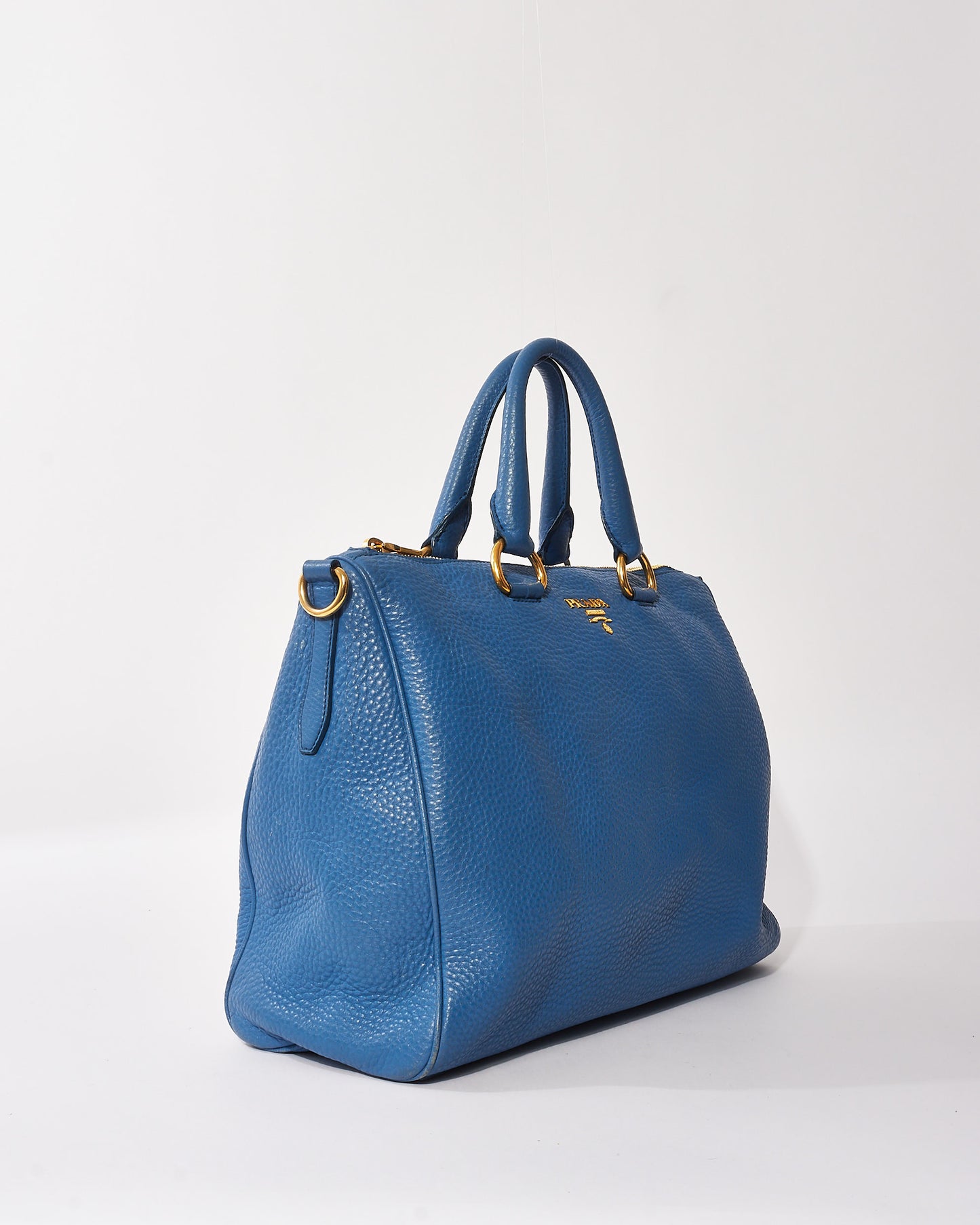 Prada Blue Leather Vitello Daino Shopper Tote