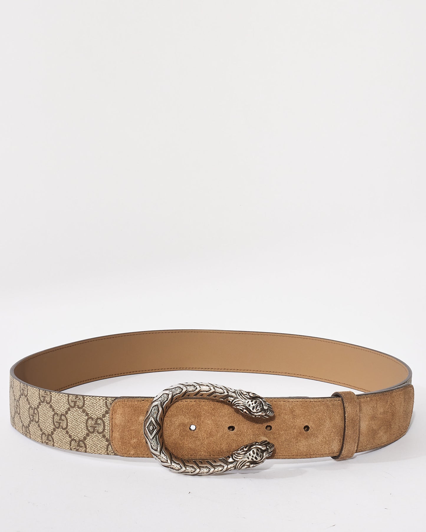 Gucci Beige GG Supreme Coated Canvas 
Suede Dionysus Belt - 95/38