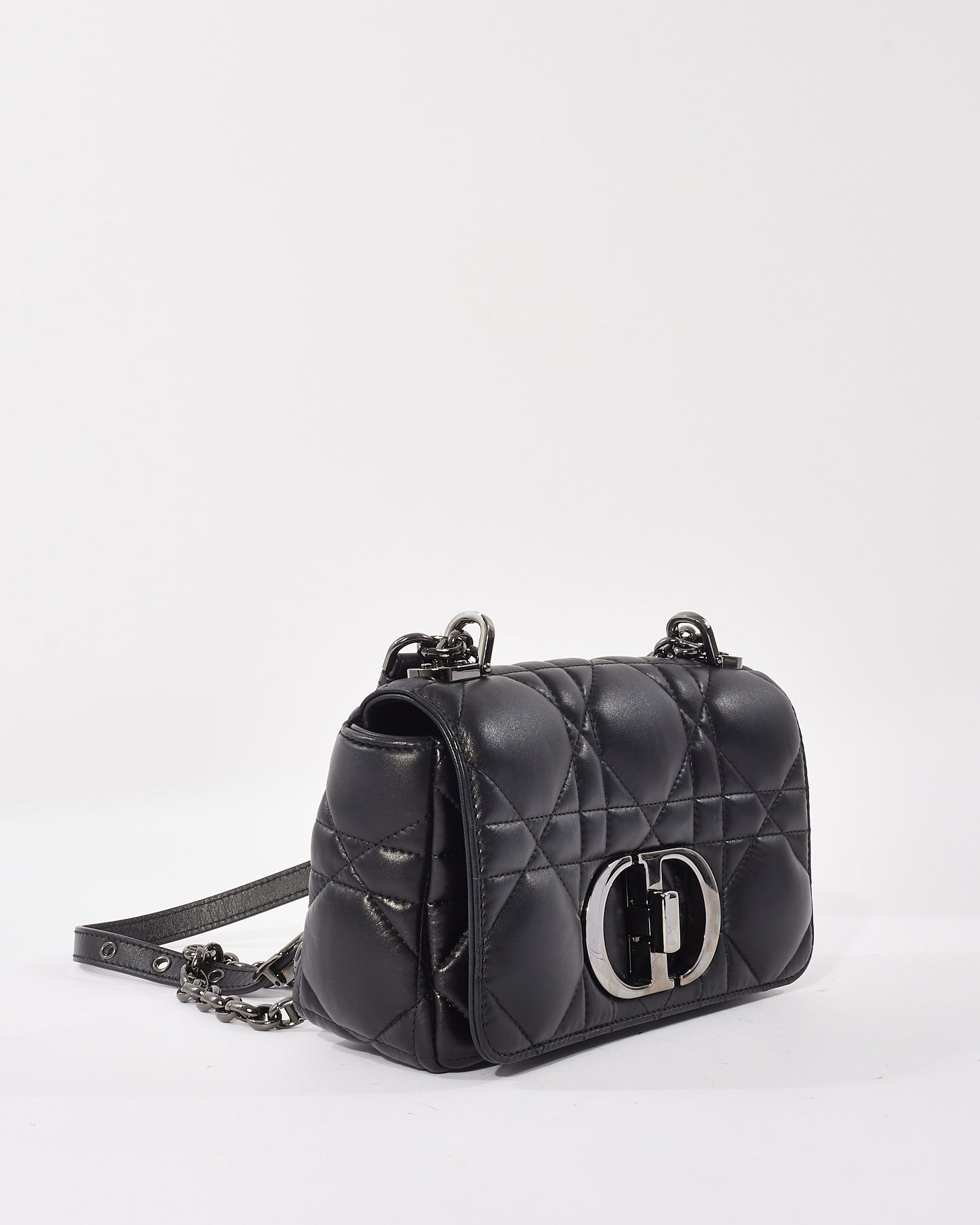 Dior Black Calfskin Leather Macrocannage Small Caro Bag