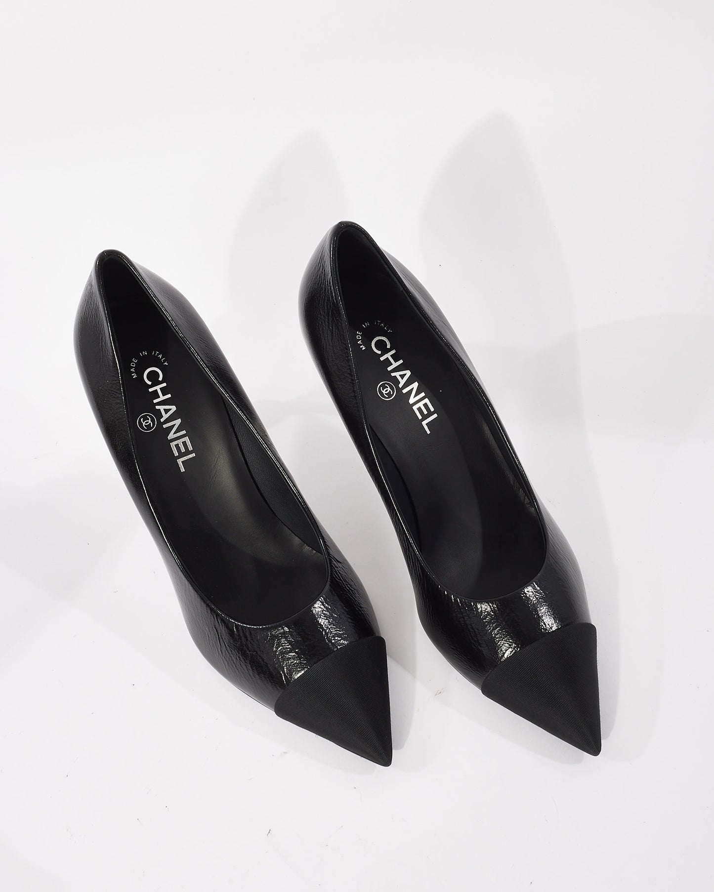 Chanel Black Goatskin Grosgrain Cap Toe Peal Pumps - 41C