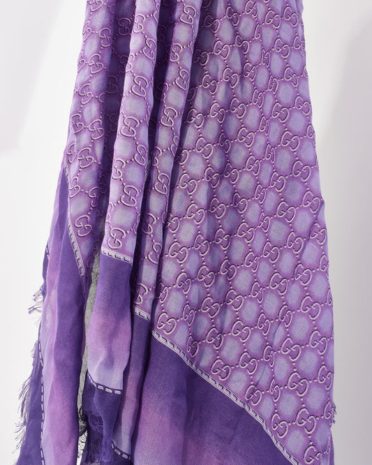 Gucci Purple GG Monogram Logo Modal 
Silk Scarf