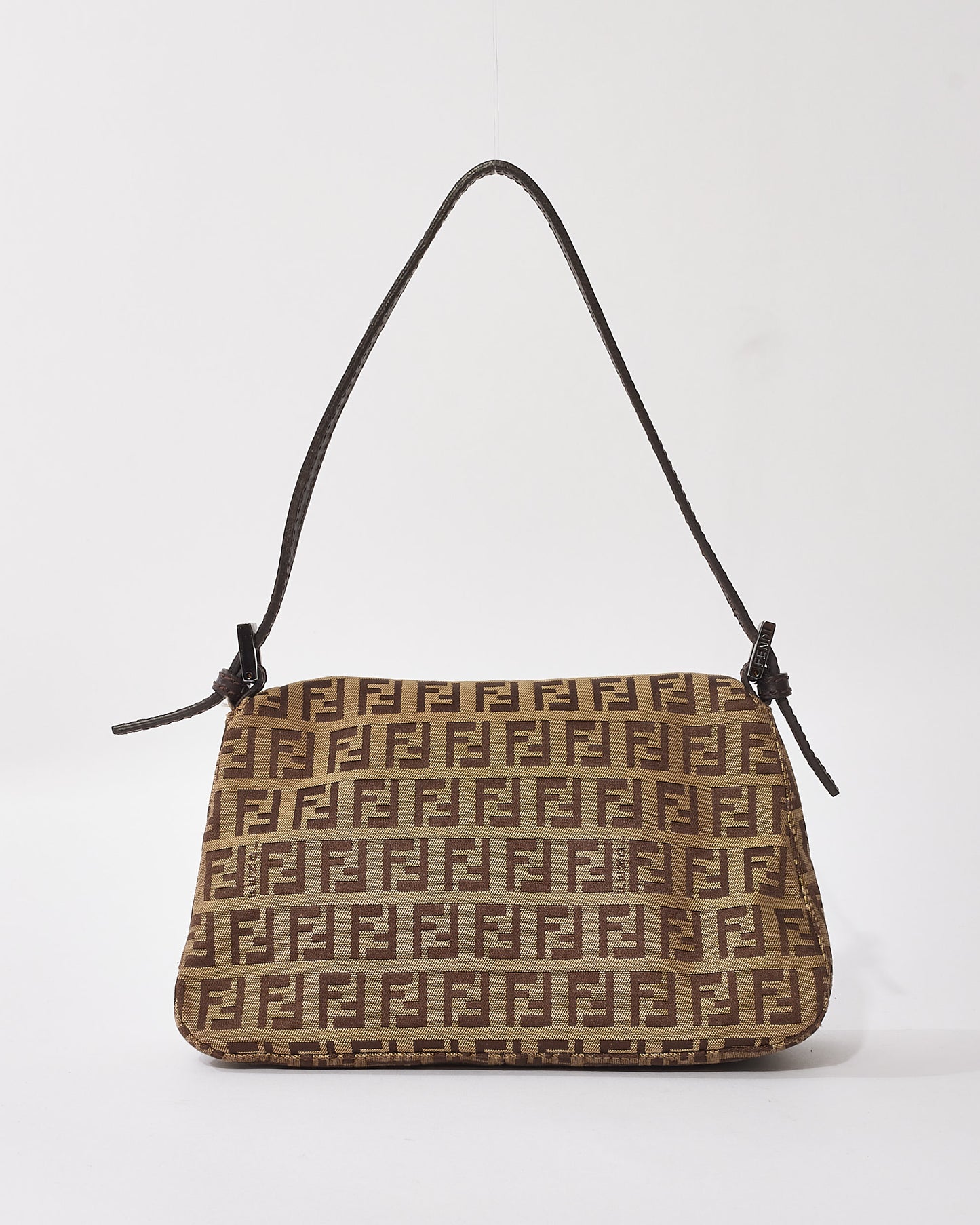 Fendi Brown Zucchino Canvas Mini Baguette Shoulder Bag