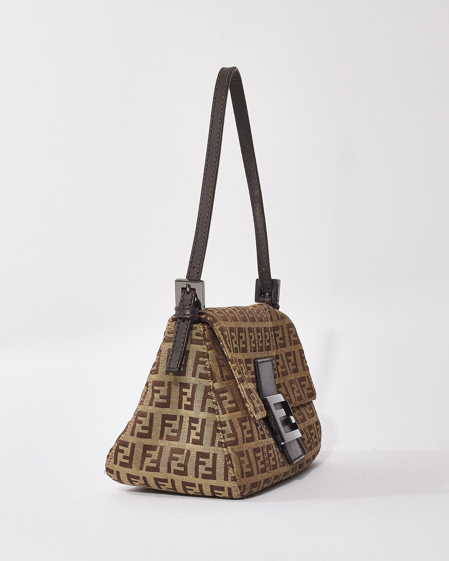 Fendi Brown Zucchino Canvas Mini Baguette Shoulder Bag