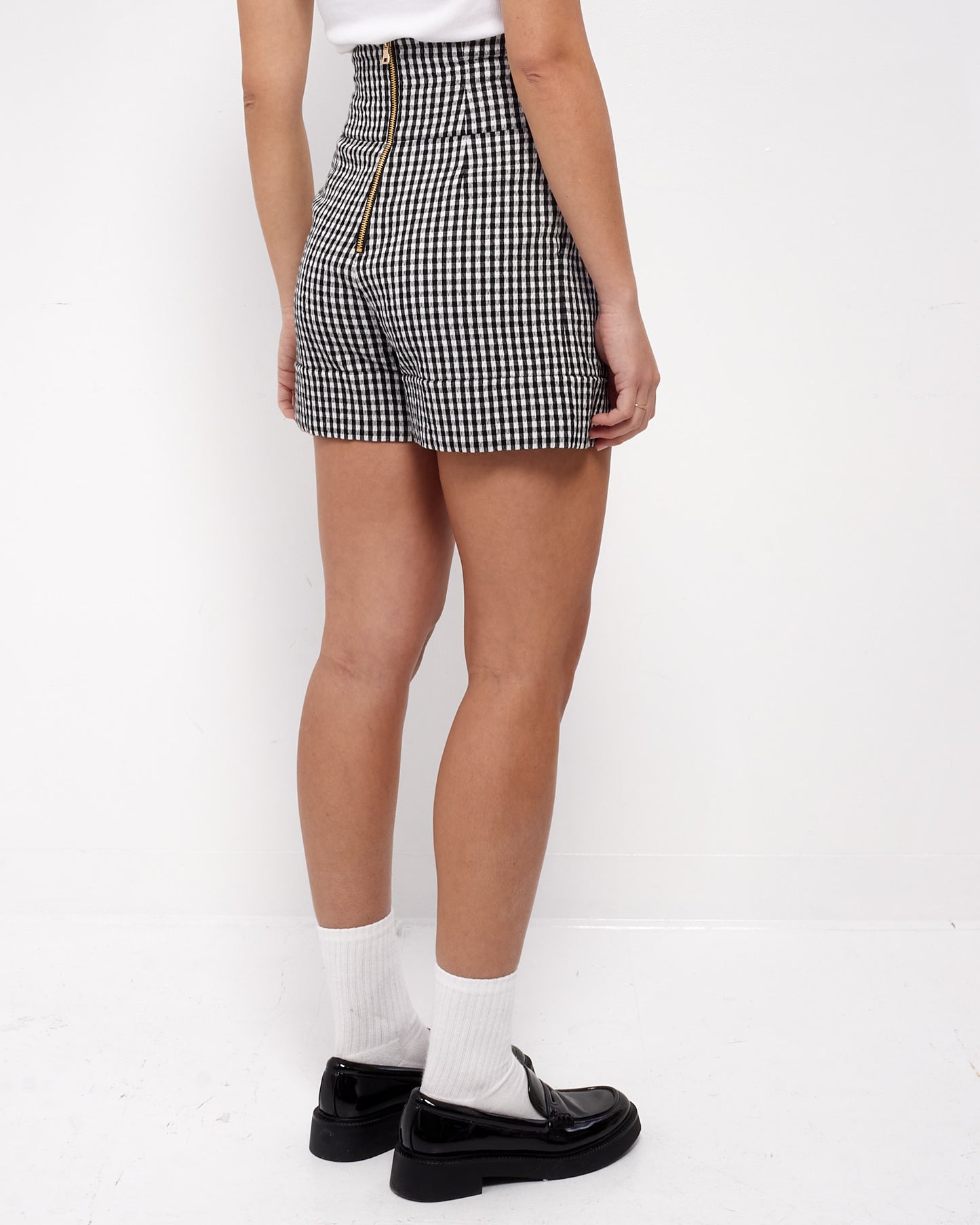 Balmain Black 
White Gingham 6 Button Shorts - 34