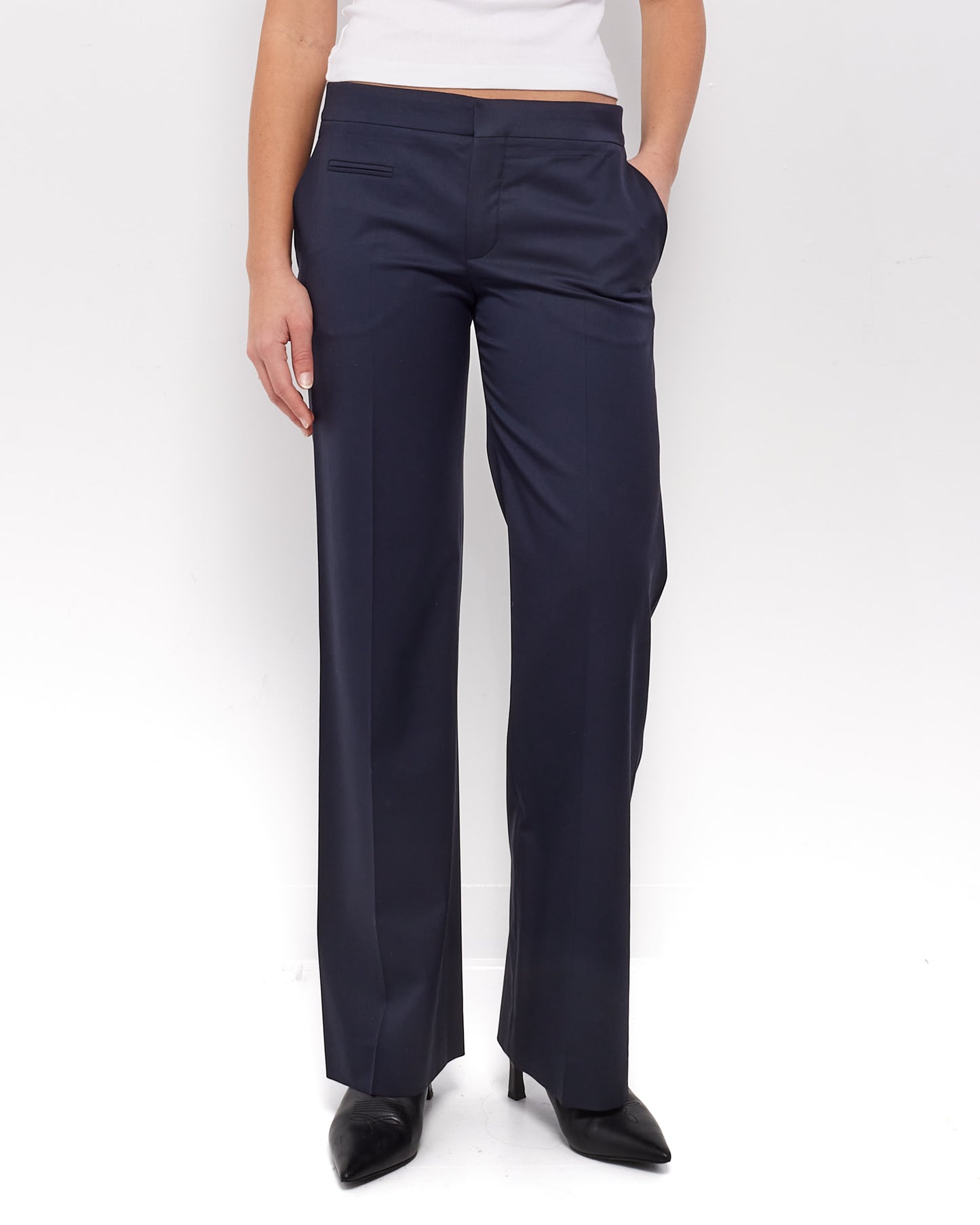 Chloé Navy Cotton Straight Leg Trouser - 38