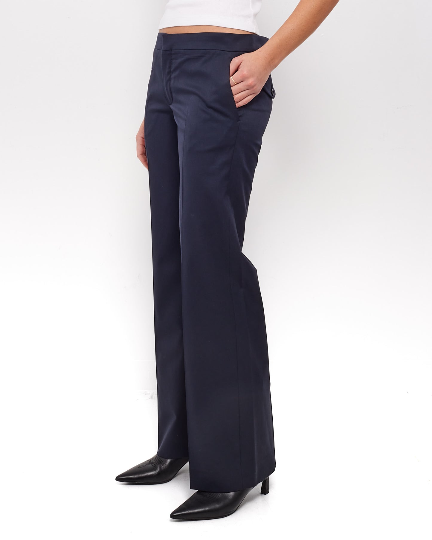 Chloé Navy Cotton Straight Leg Trouser - 38