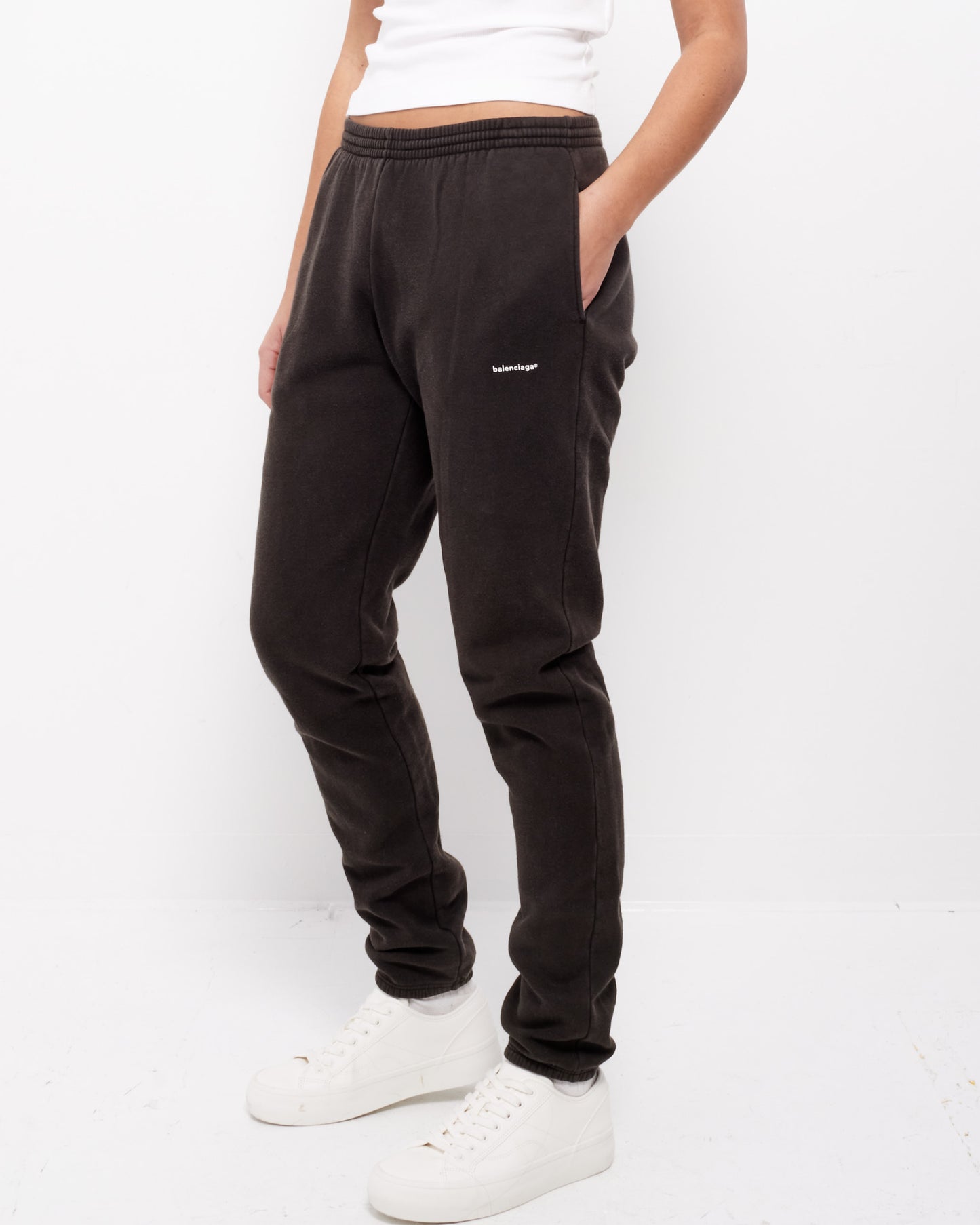 Balenciaga Black Grey Cotton Logo Jogging Pants - XS