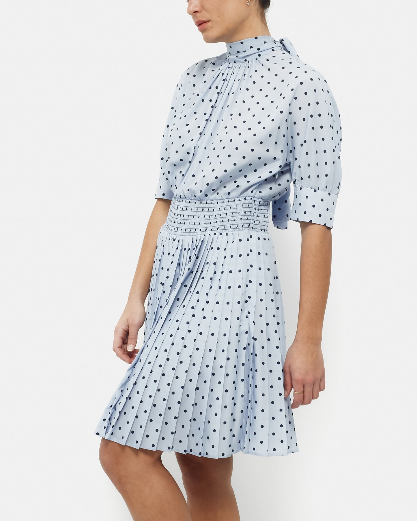 Prada Blue/Navy Polka Dot Pleated Dress - 42