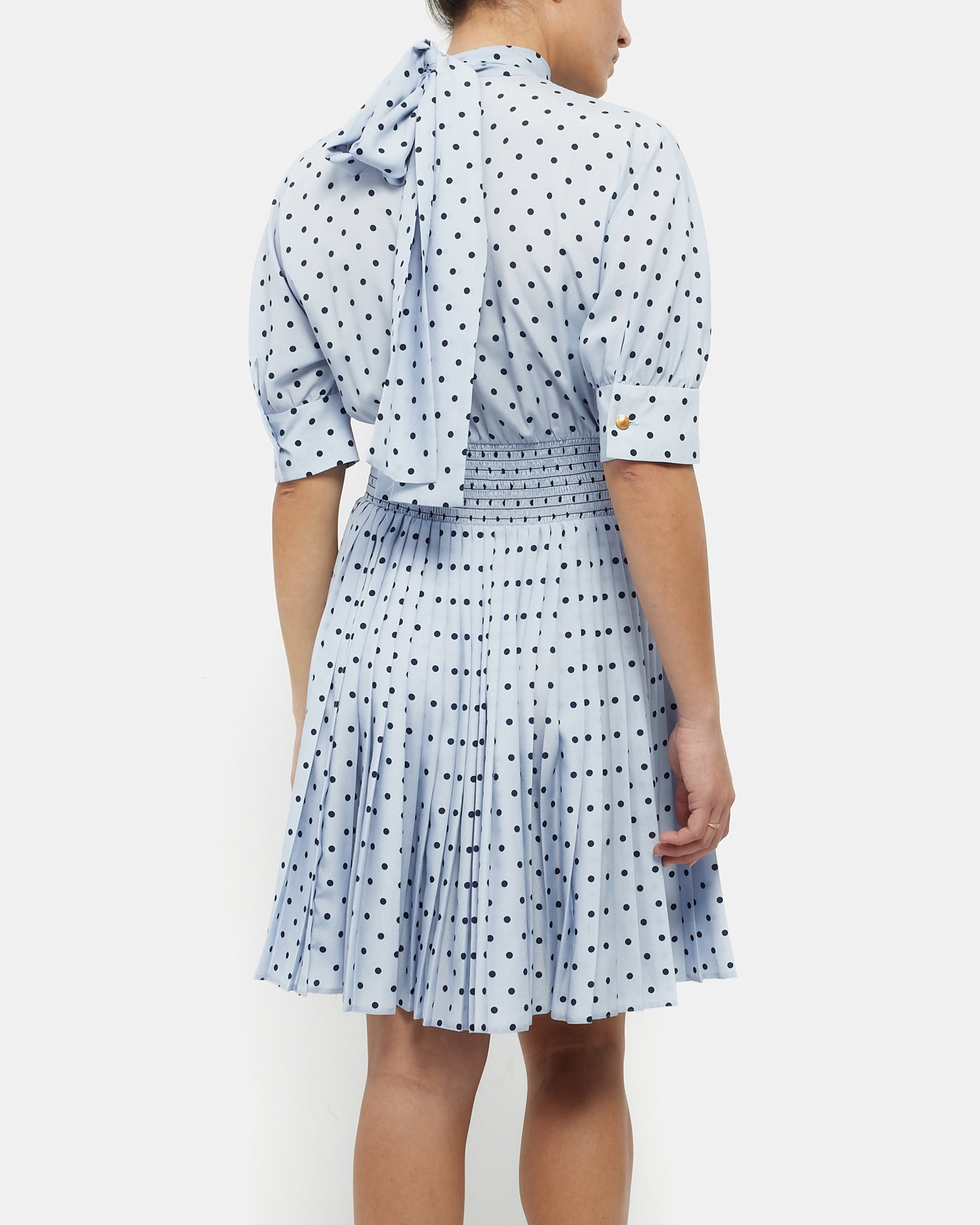 Prada Blue/Navy Polka Dot Pleated Dress - 42