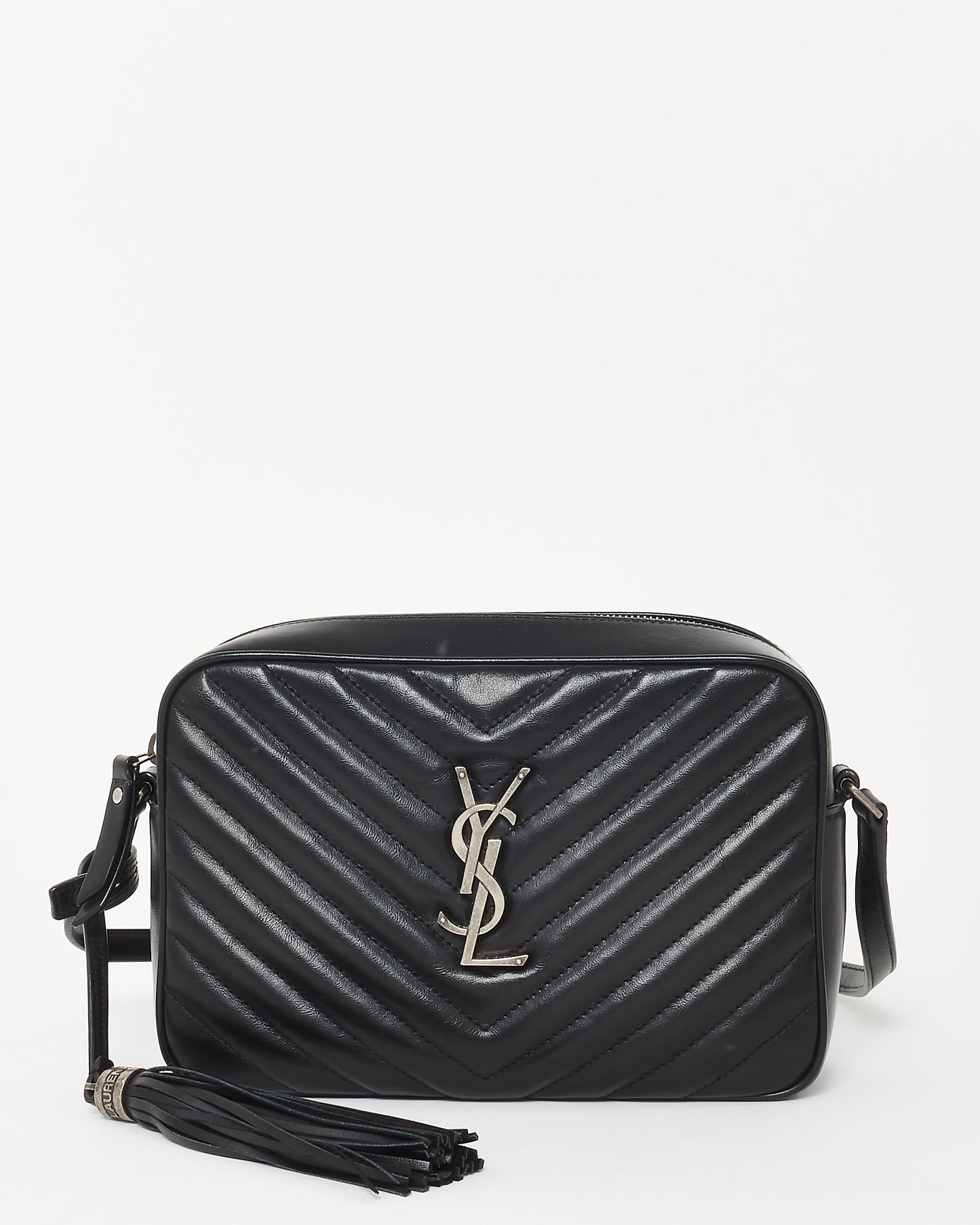 Saint Laurent Black Chevron Quilted Leather Lou SHW Camera Bag