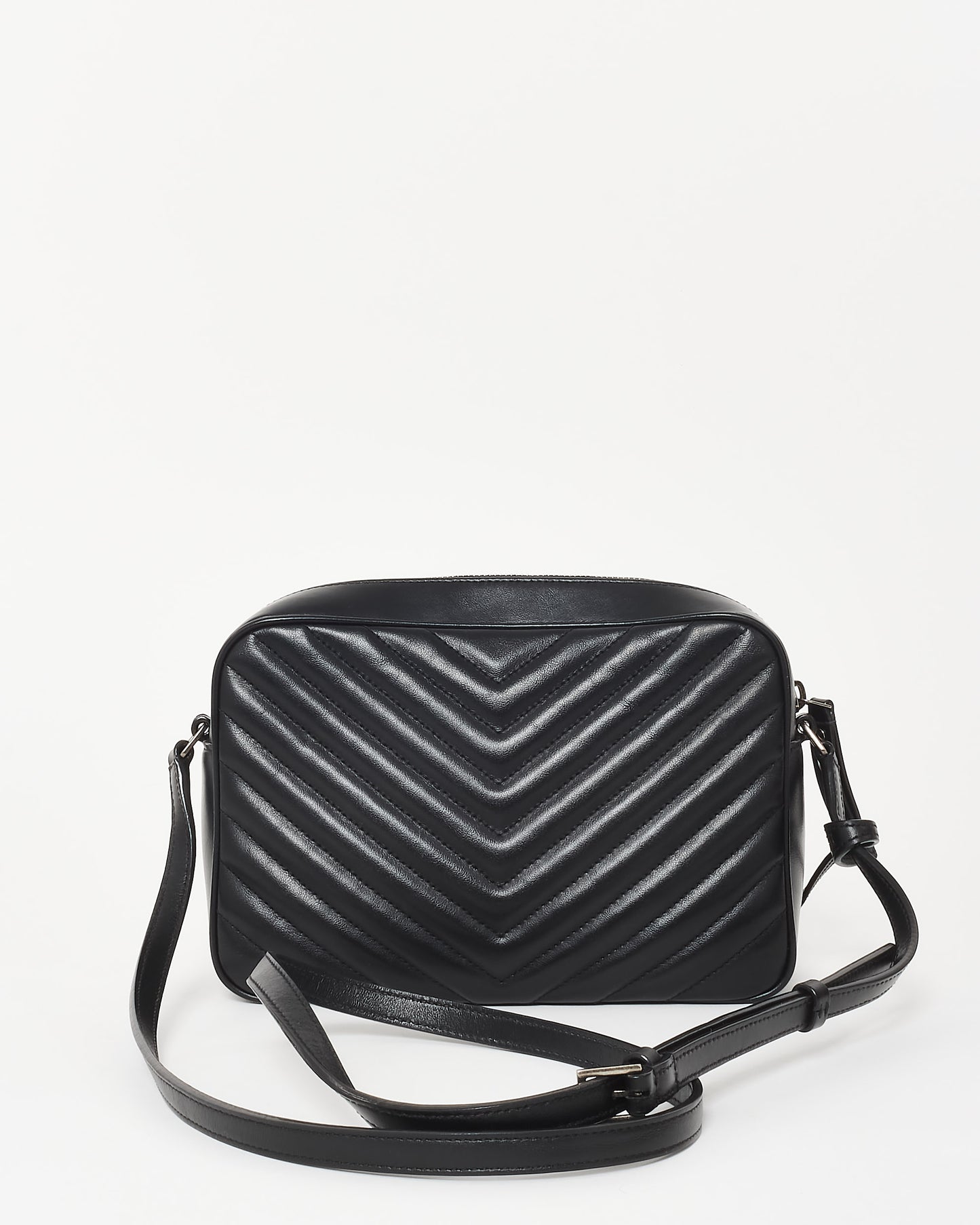 Saint Laurent Black Chevron Quilted Leather Lou SHW Camera Bag