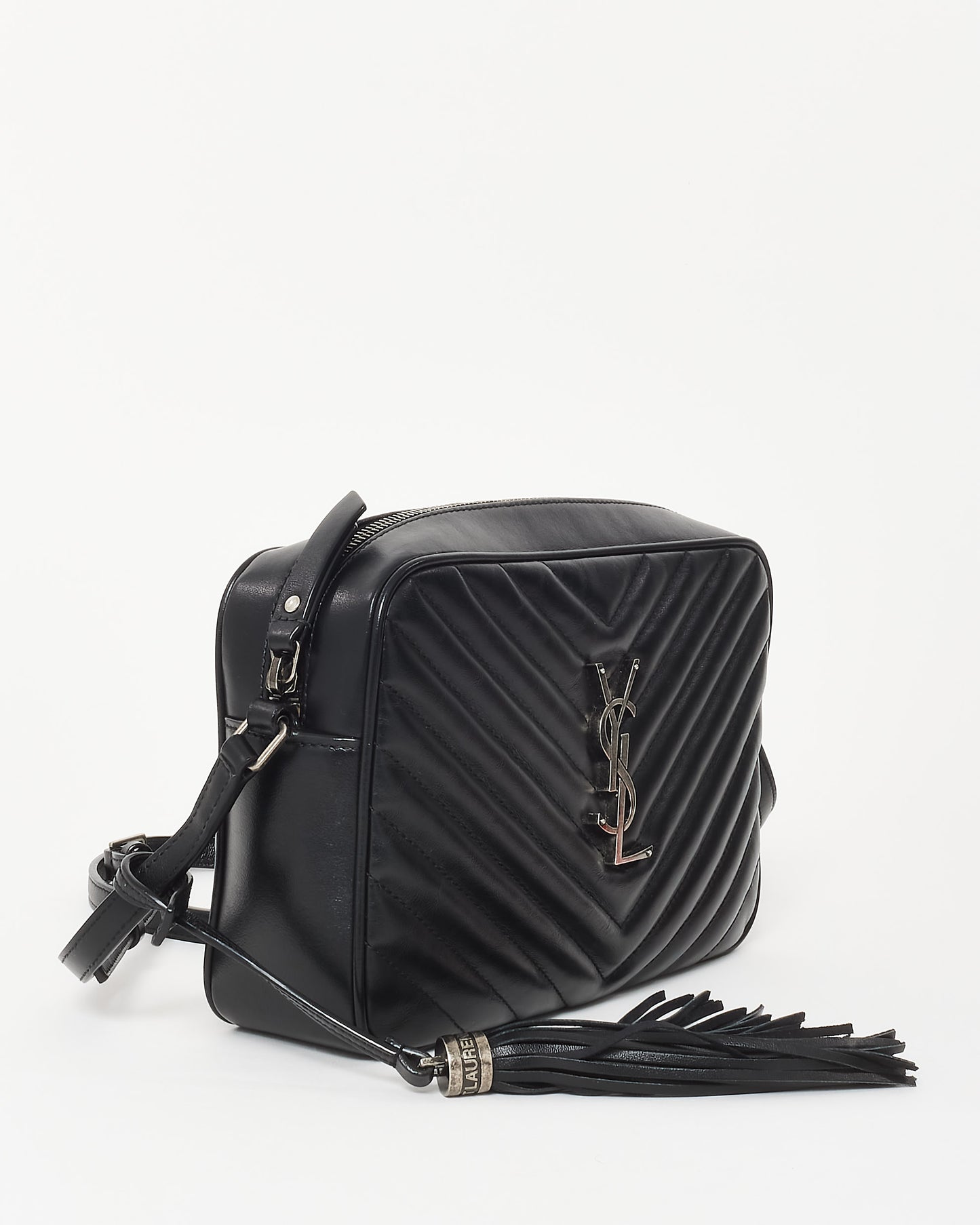 Saint Laurent Black Chevron Quilted Leather Lou SHW Camera Bag