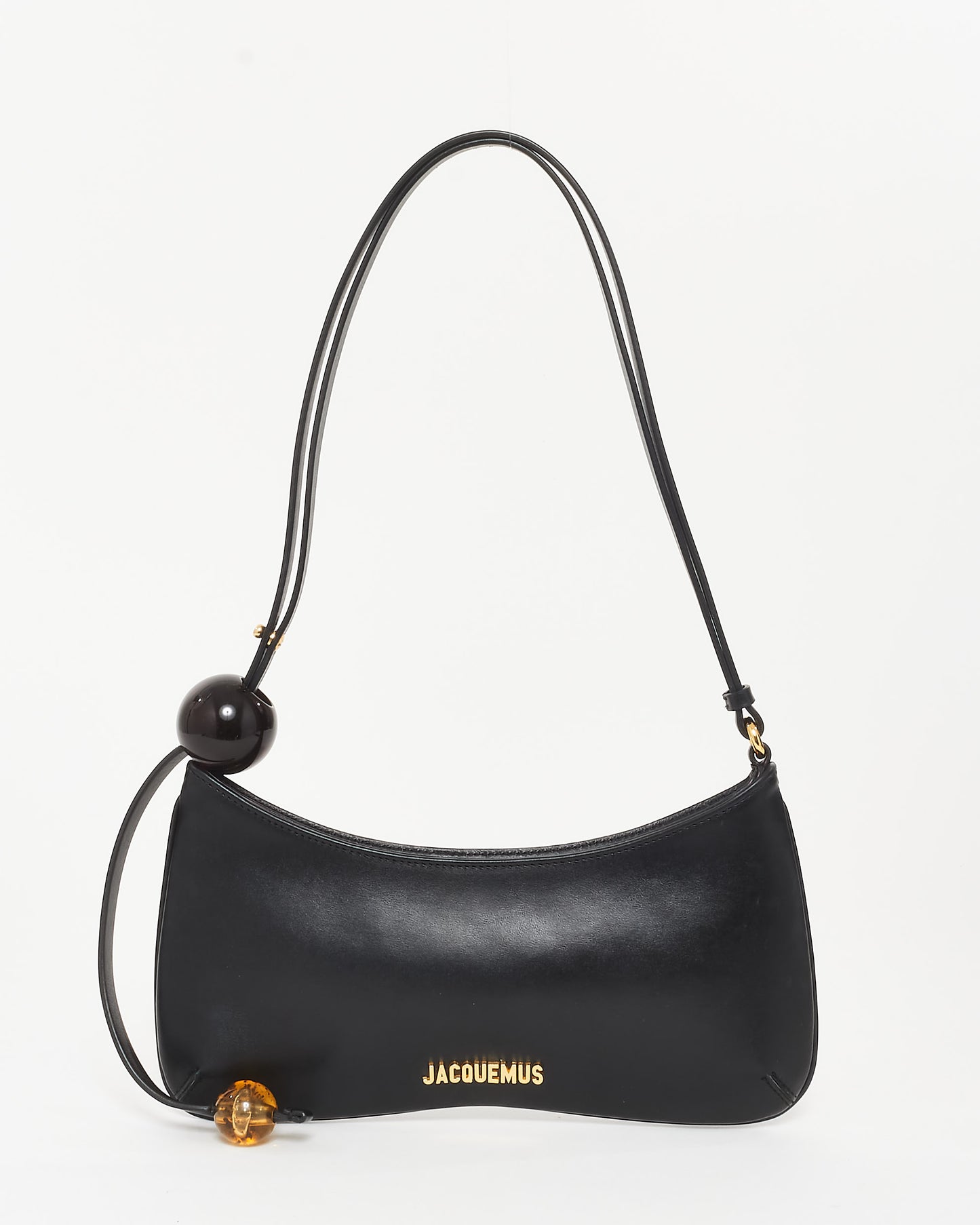 Jacquemus Black Leather "Le Bisou" Perle Beaded Shoulder Bag