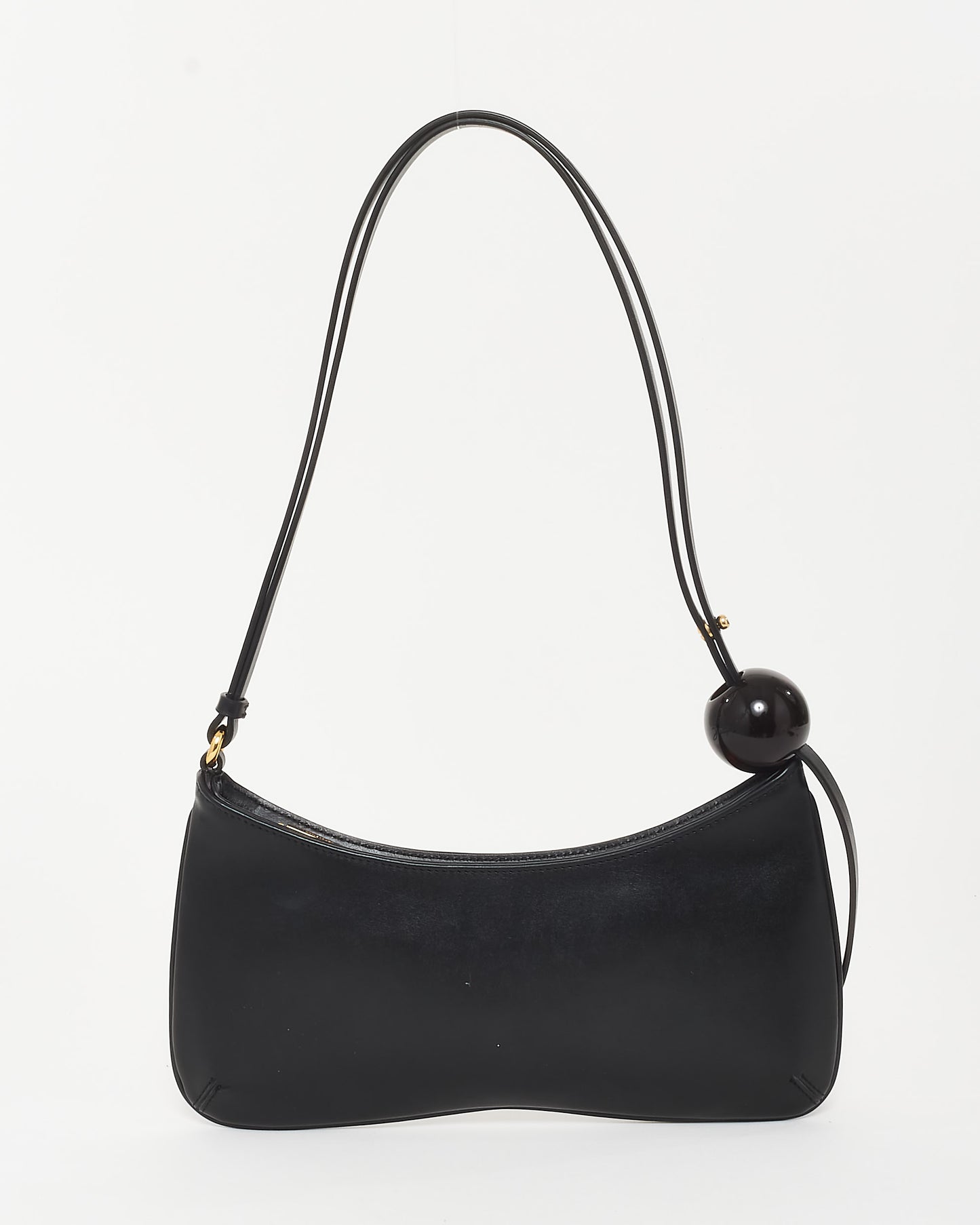 Jacquemus Black Leather "Le Bisou" Perle Beaded Shoulder Bag