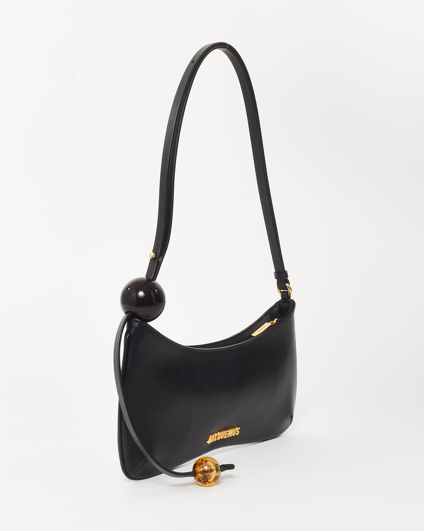 Jacquemus Black Leather "Le Bisou" Perle Beaded Shoulder Bag