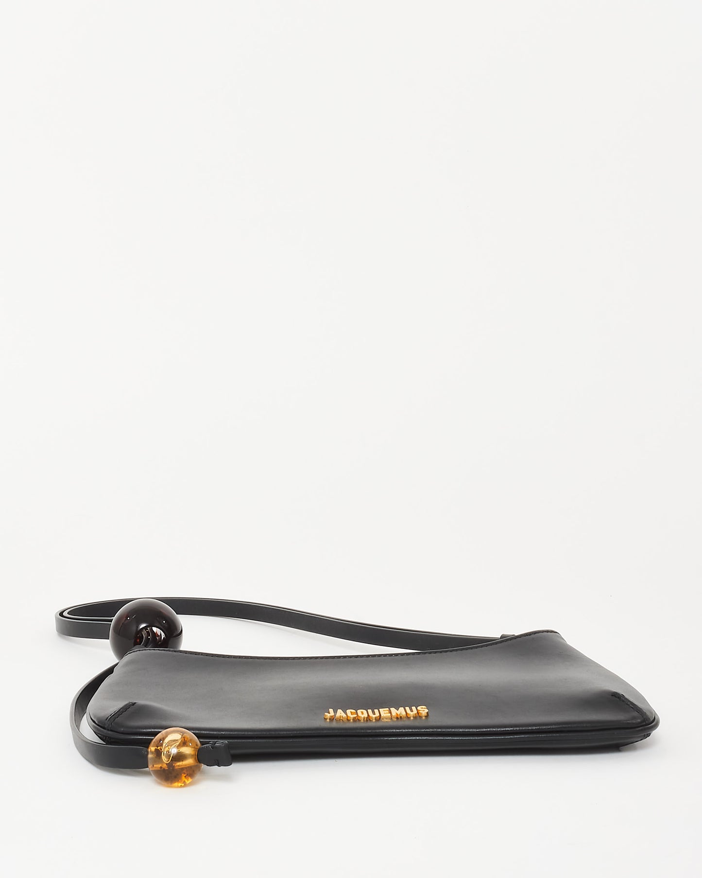 Jacquemus Black Leather "Le Bisou" Perle Beaded Shoulder Bag