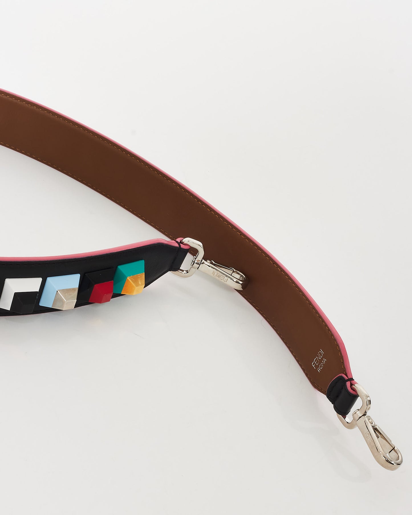 Fendi Black Leather and Multicolor Stud Strap You Shoulder Strap