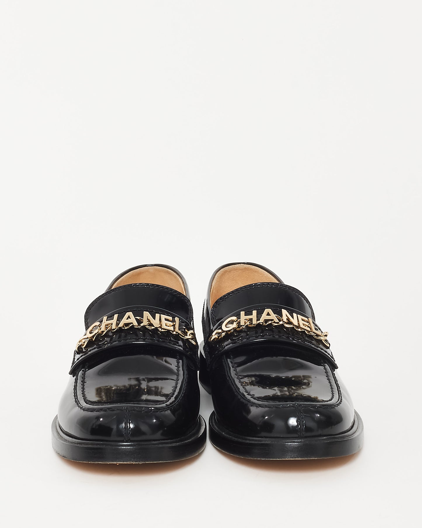 Chanel Black Patent Leather Chain 
CHANEL
 loafers - 39.5C