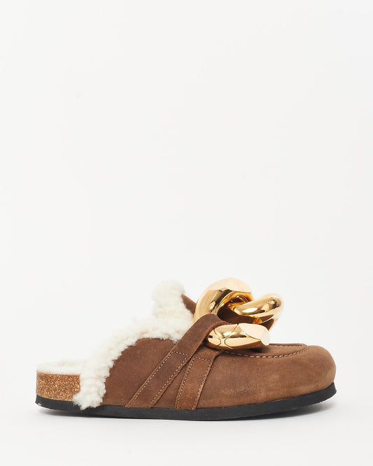 JW Anderson Brown Suede 
Shearling Gold Chain Mule - 35