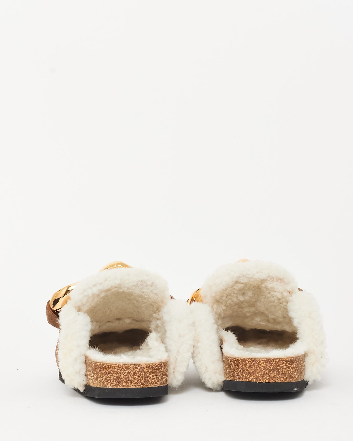 JW Anderson Brown Suede 
Shearling Gold Chain Mule - 35