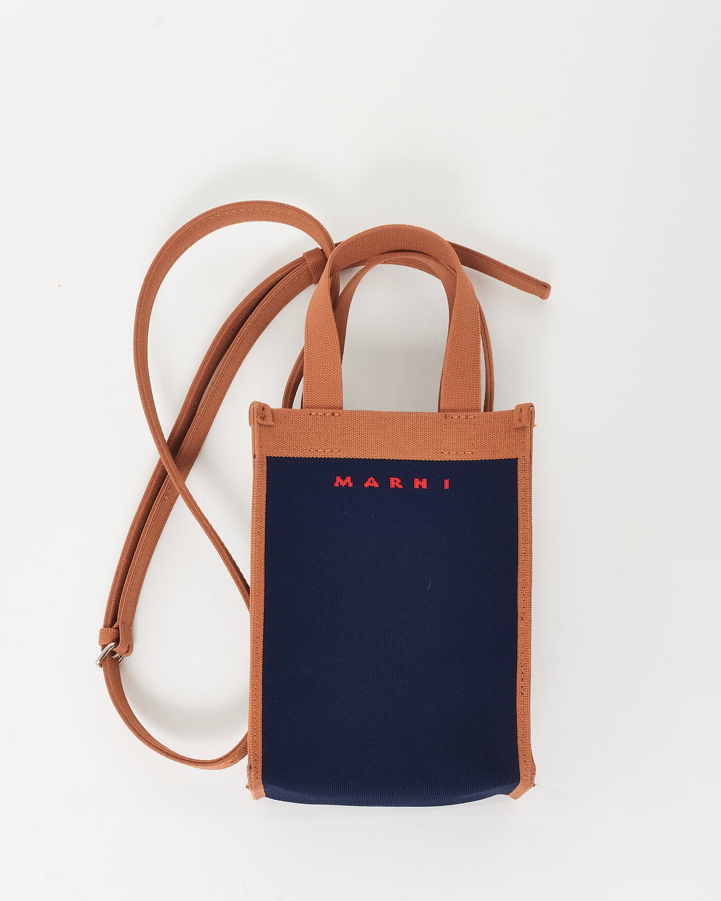 Marni Navy Blue 
Brown Canvas Museo Nano Crossbody Bag