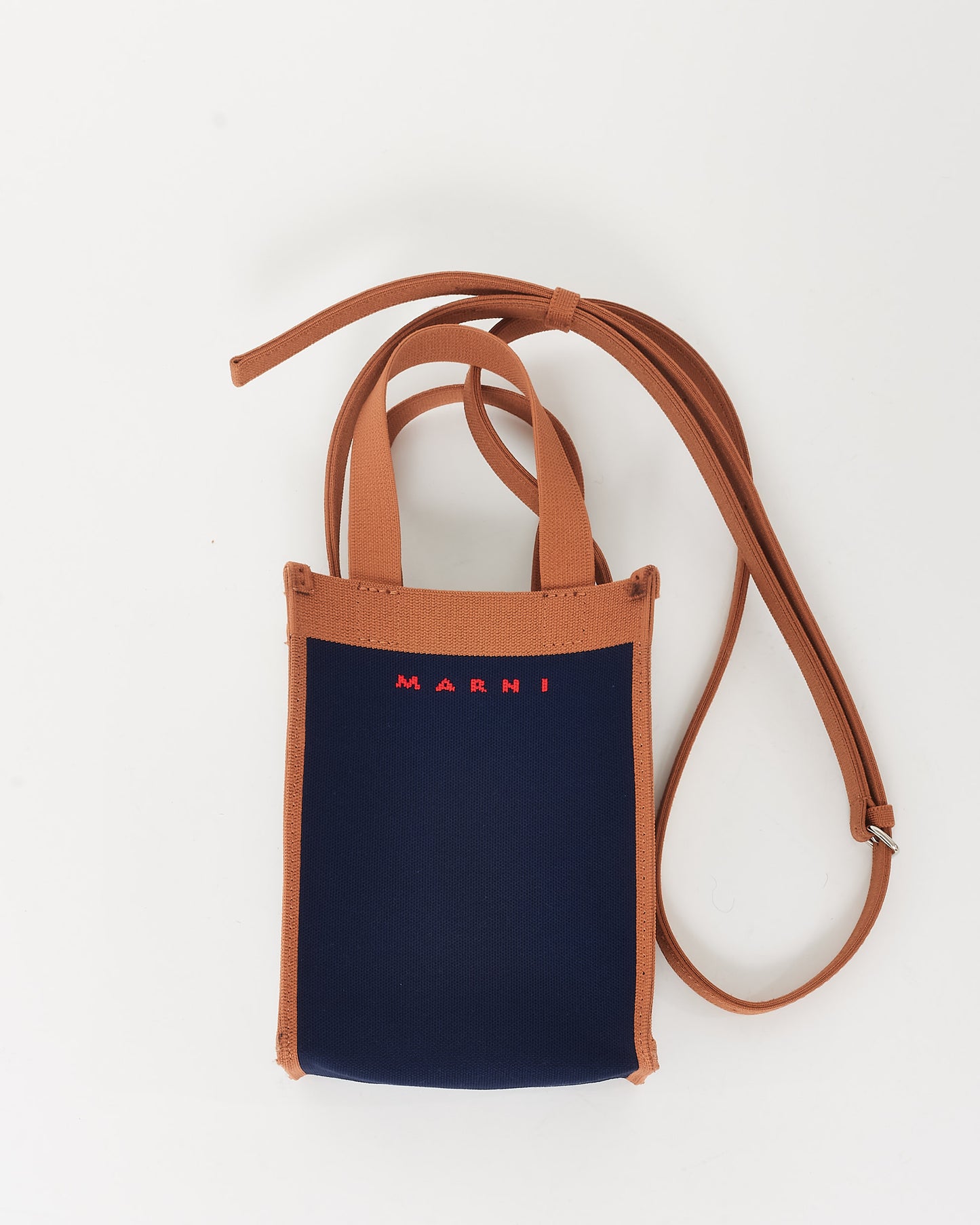 Marni Navy Blue 
Brown Canvas Museo Nano Crossbody Bag