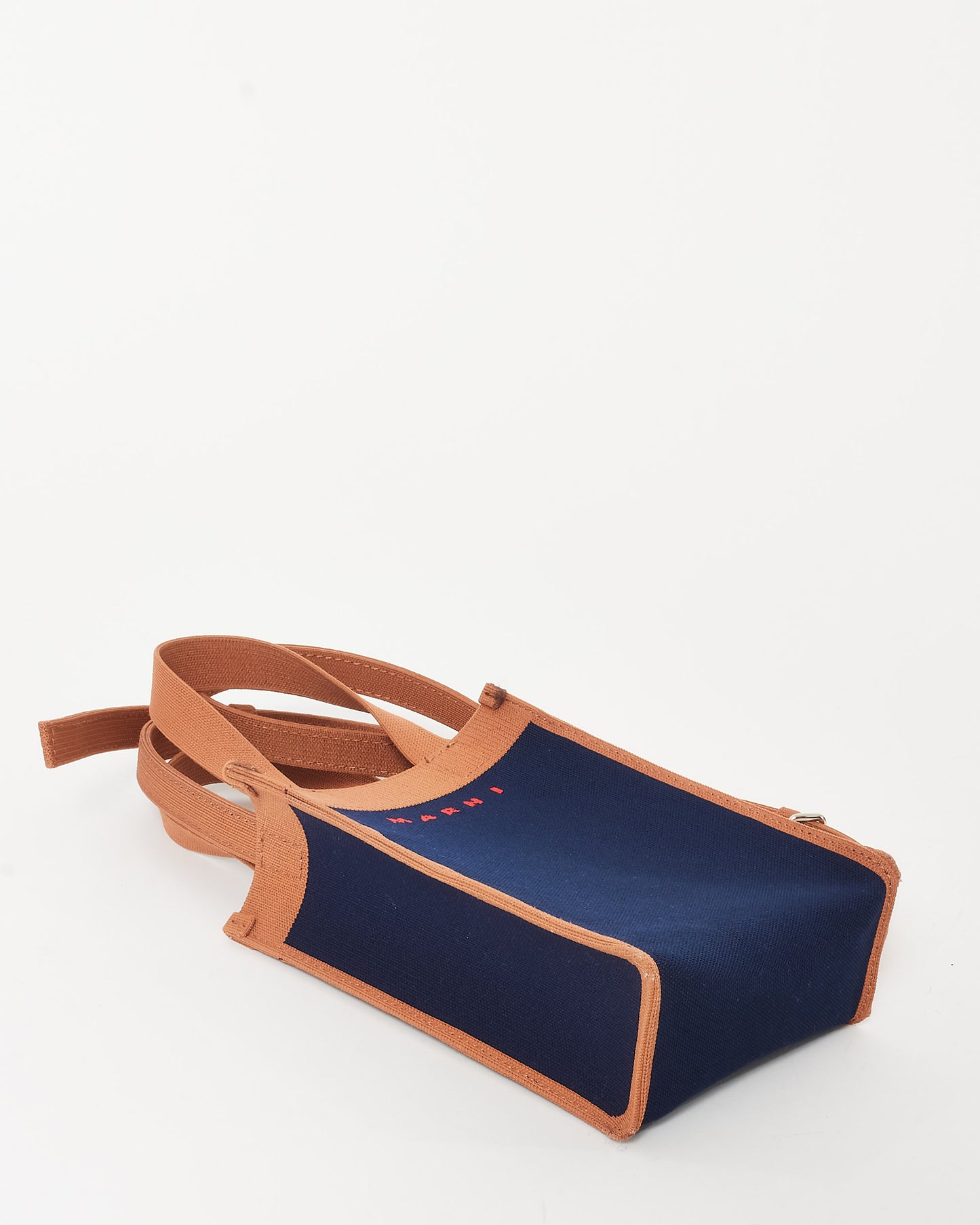 Marni Navy Blue 
Brown Canvas Museo Nano Crossbody Bag