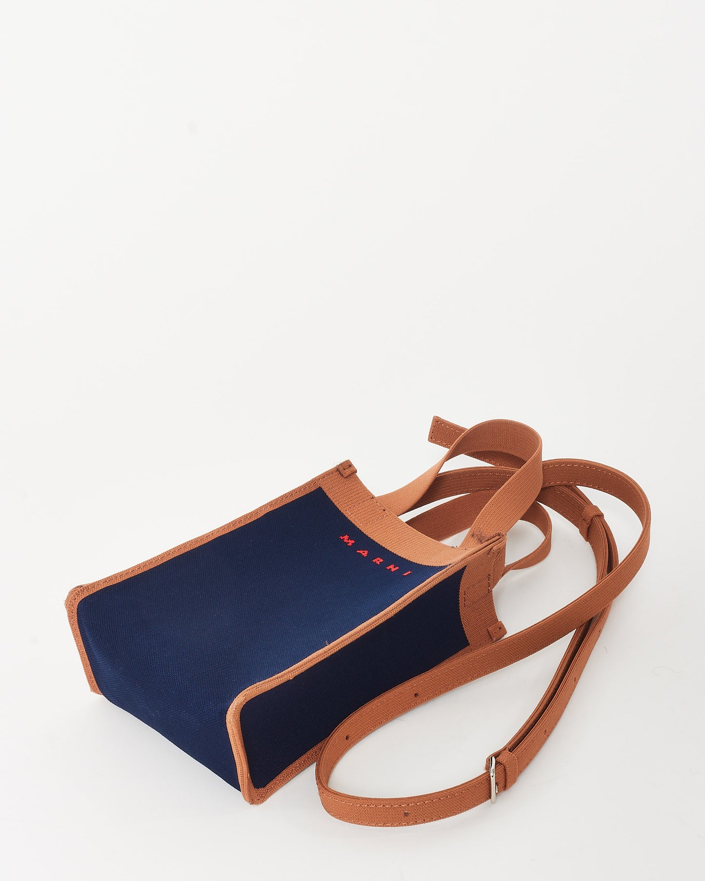 Marni Navy Blue 
Brown Canvas Museo Nano Crossbody Bag